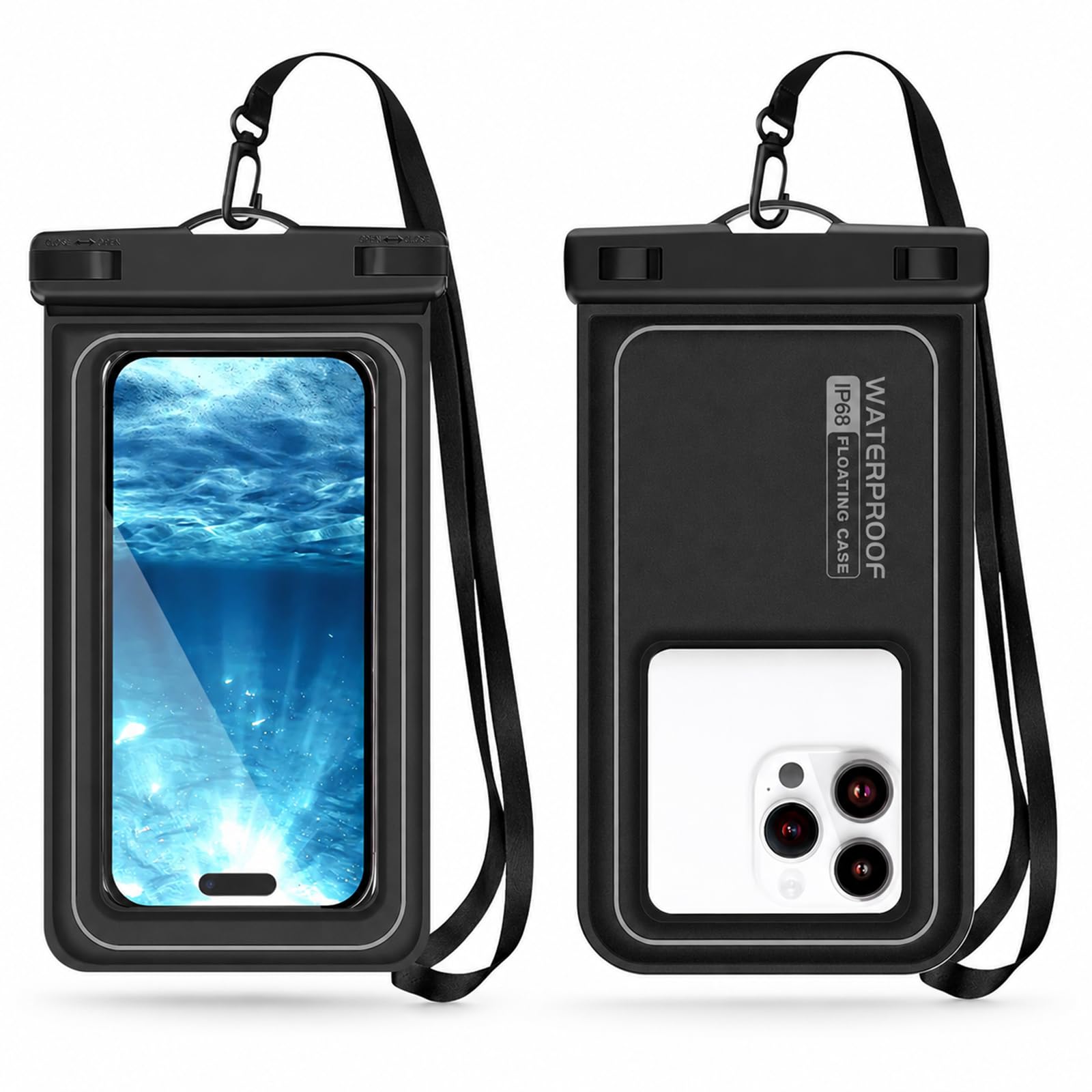 Lafefe Waterproof Phone Pouch IPX8 Floating Waterproof Phone Case for 7.5 Inch Phones with HD Touch Screen & Adjustable Lanyard for Swimming Beach Diving Kayaking - Black & Grey