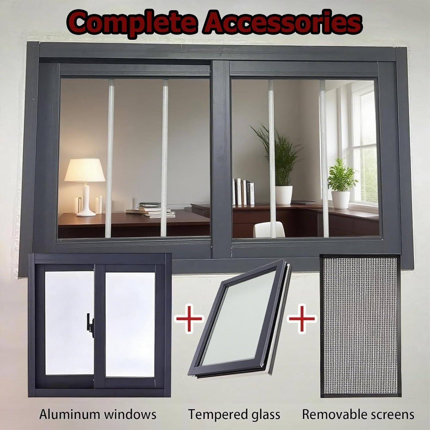 Aluminum Basement Window Replacement - 43x16in Horizontal Sliding Window with Sn and Tempered Glass for Bathroom, Chicken Coop, RV, and Home Use