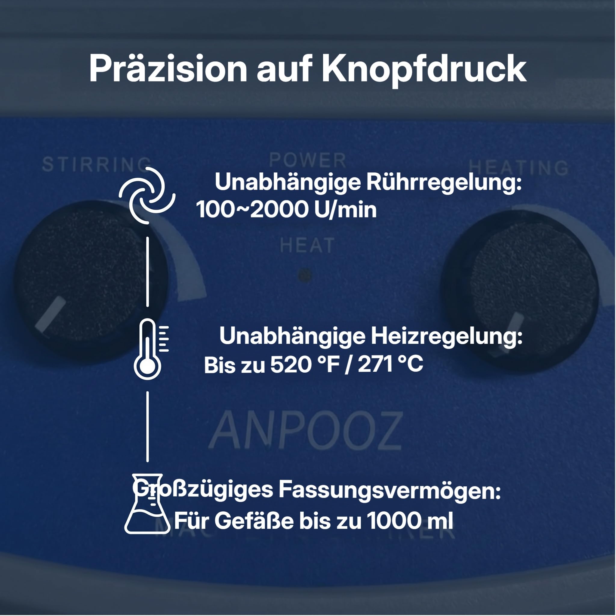 Magnetrührer mit Heizplatte für Labor, Unterricht und wissenschaftliche Forschung, 12 x 12 cm große Aluminiumplatte, 100–2000 U/min, fasst bis zu 1.000 Milliliter Probe, leistungsstarker Magnetrührer