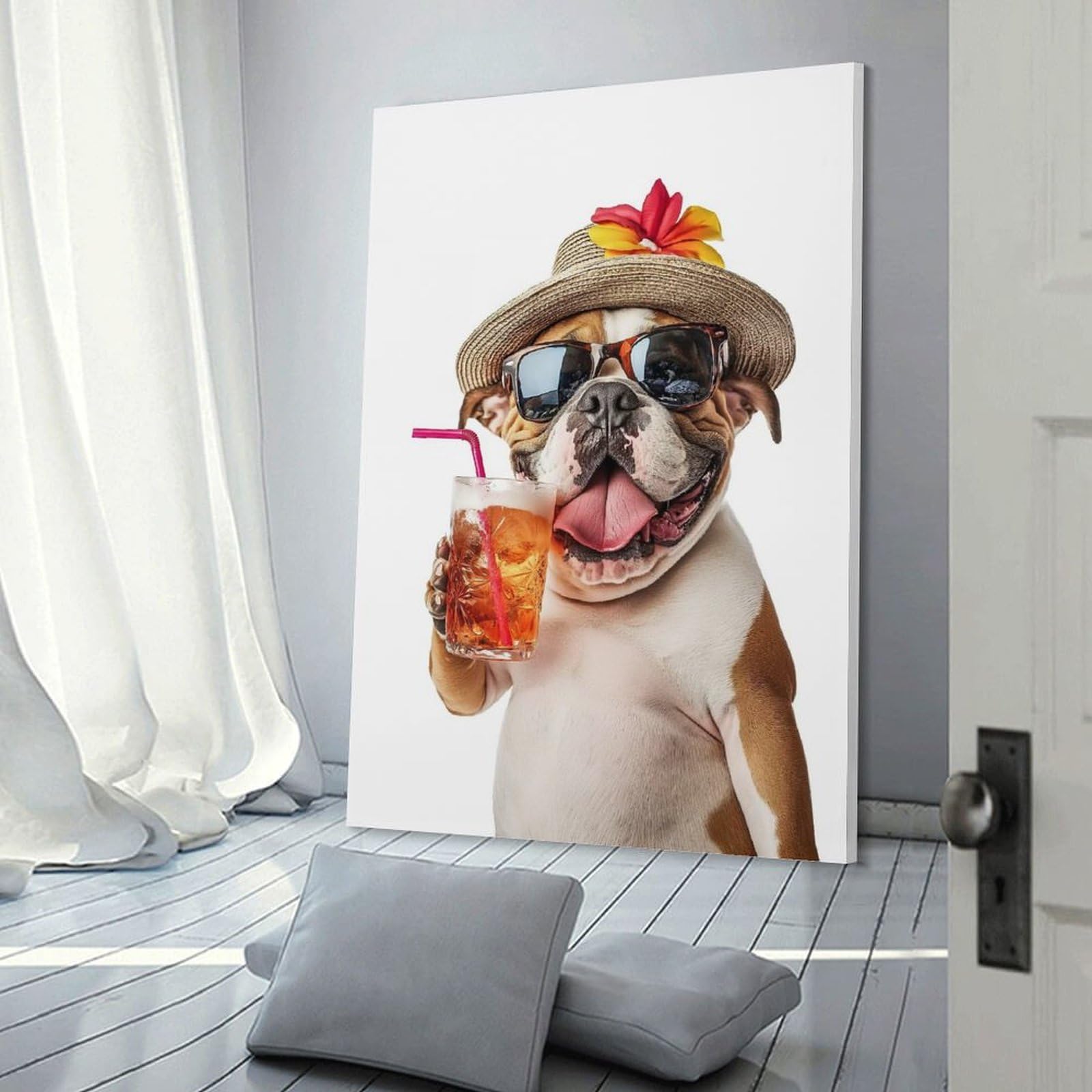 Junmoney Frame-English Bulldog Cocktail Home Decor Wall Art English Bulldog Cocktail, 24X36inch(60X90cm), For New Homes, Bedrooms Or Workspaces, Home Decor Gift With Stylish Appeal