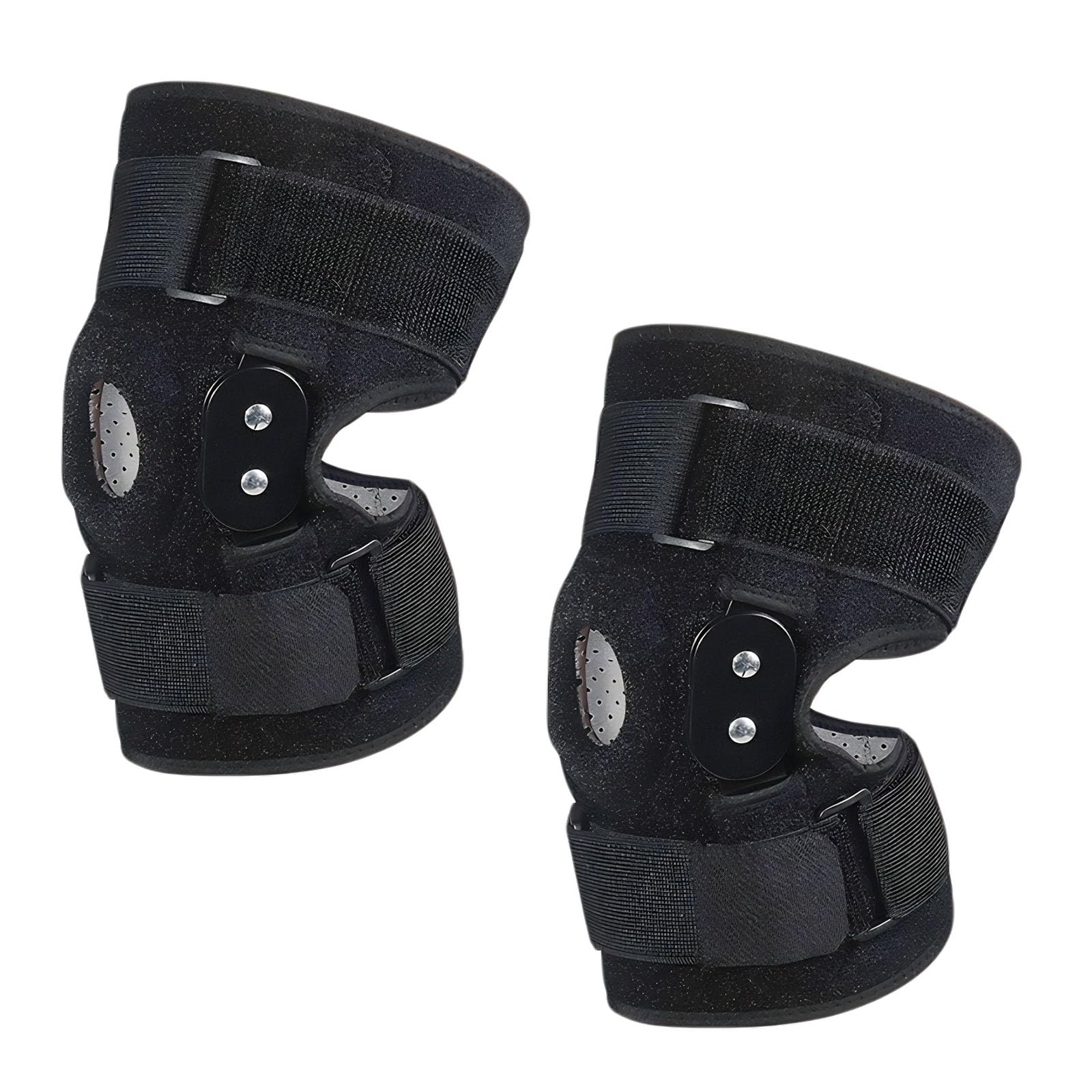 2 PCS Black M Hinged Knee Brace, with Metal Side Stabilizers, Steel Hinge, Patella Stabilizer, Compression Straps, Breathable Fabric for Sports, Workout, Sore Knees, Knee Joint Support
