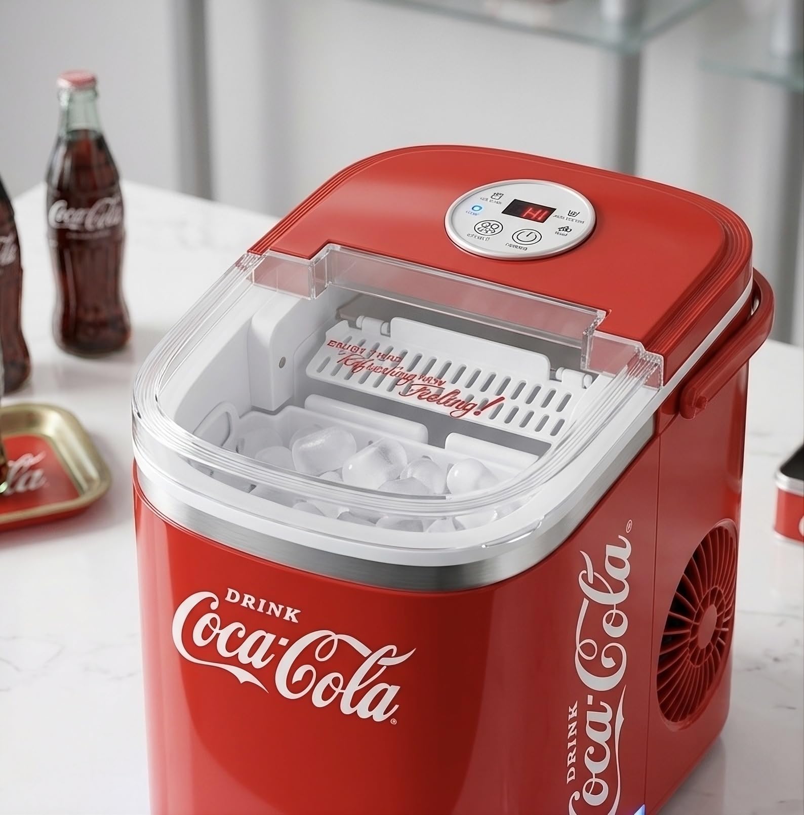 Salco Coca Cola Machine à Glaçons Rouge - Ice Maker avec 2 Tailles de Glaçons - 12kg de Glaçons par Jour - Design Rétro Rouge - Machine à Glaçons Portable pour Cocktails, Boissons & Fêtes