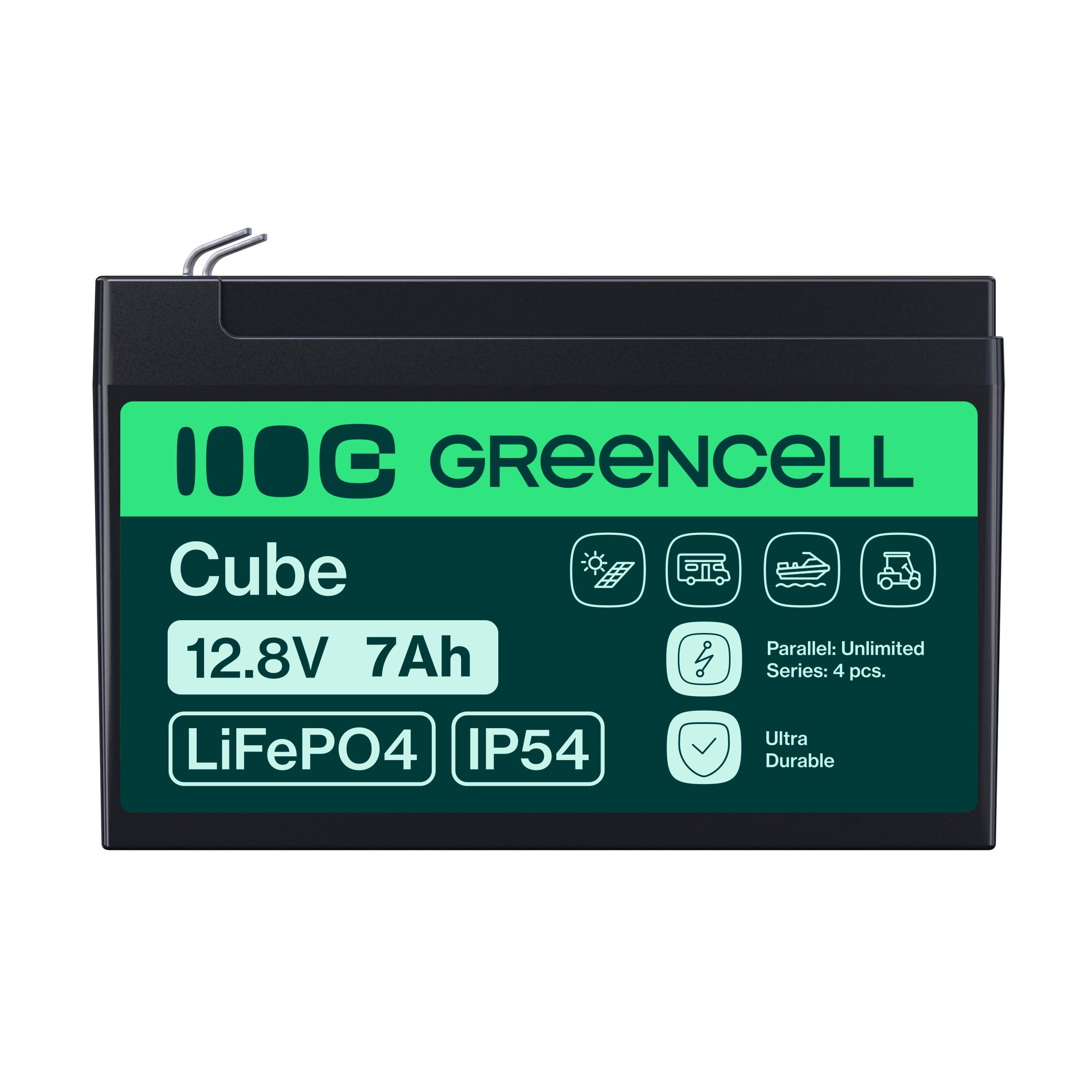 Green Cell Cube Batteria LiFePO4 12,8V 7Ah con BMS per Camper e Barca