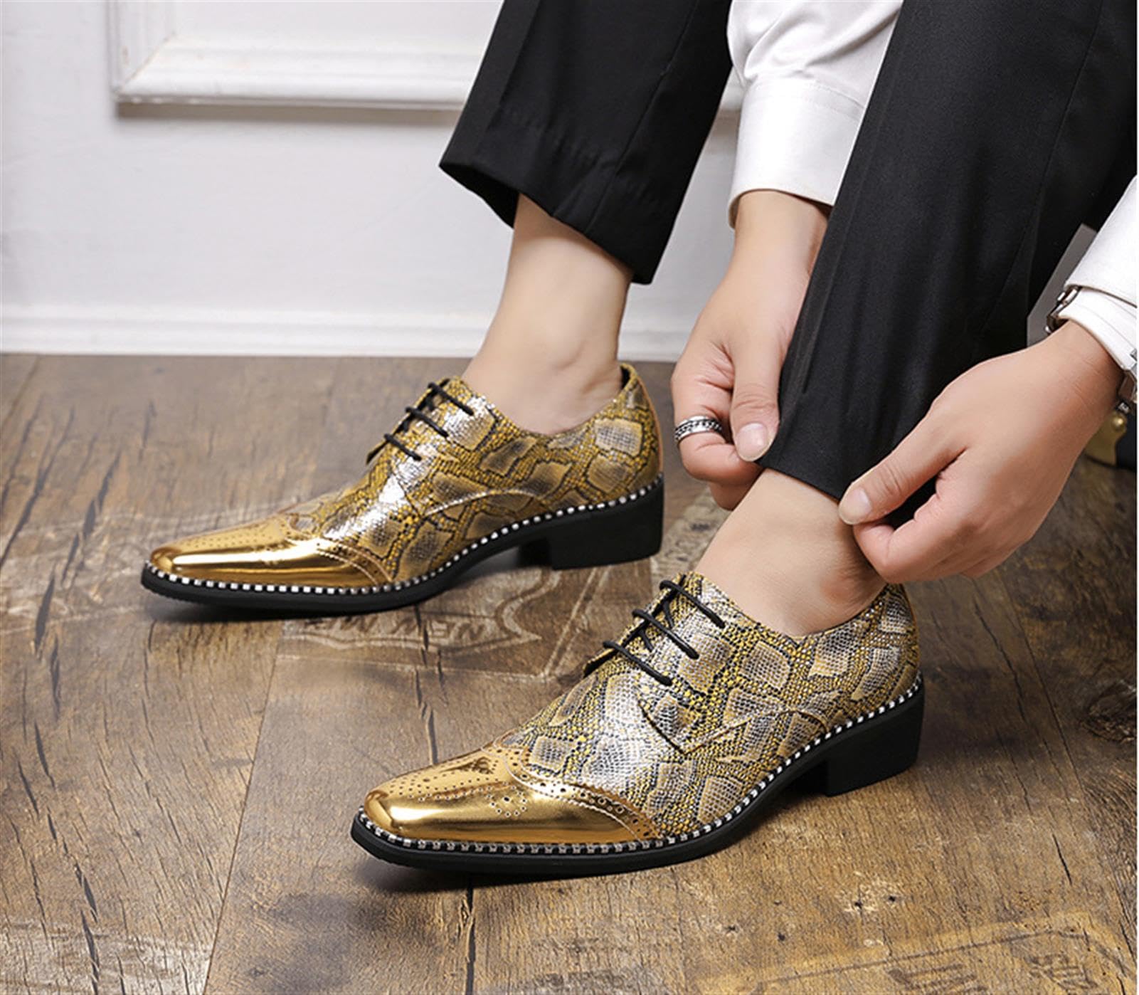 Zapatos de Vestir Hombre, Oxford Estampado de Serpiente con Puntera Metálica, Calzado Elegante para Fiesta, Boda, Oficina