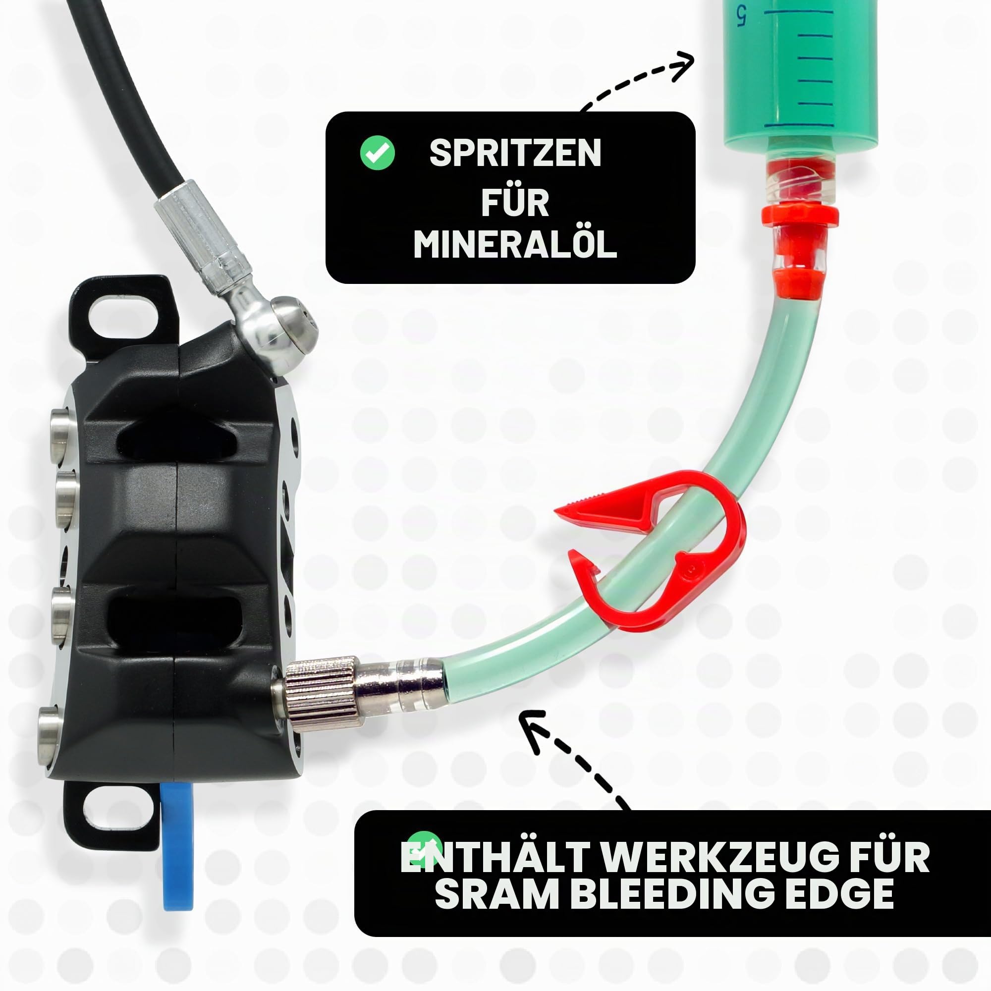 epic Entlüftungskit für SRAM Mineralöl-Bremsen - Passend für Maven & DB8 Bremsen - Entlüftungskantenwerkzeug, Mineralöl-Bremsflüssigkeit, 4-Kolben-Entlüftungsblock-Set