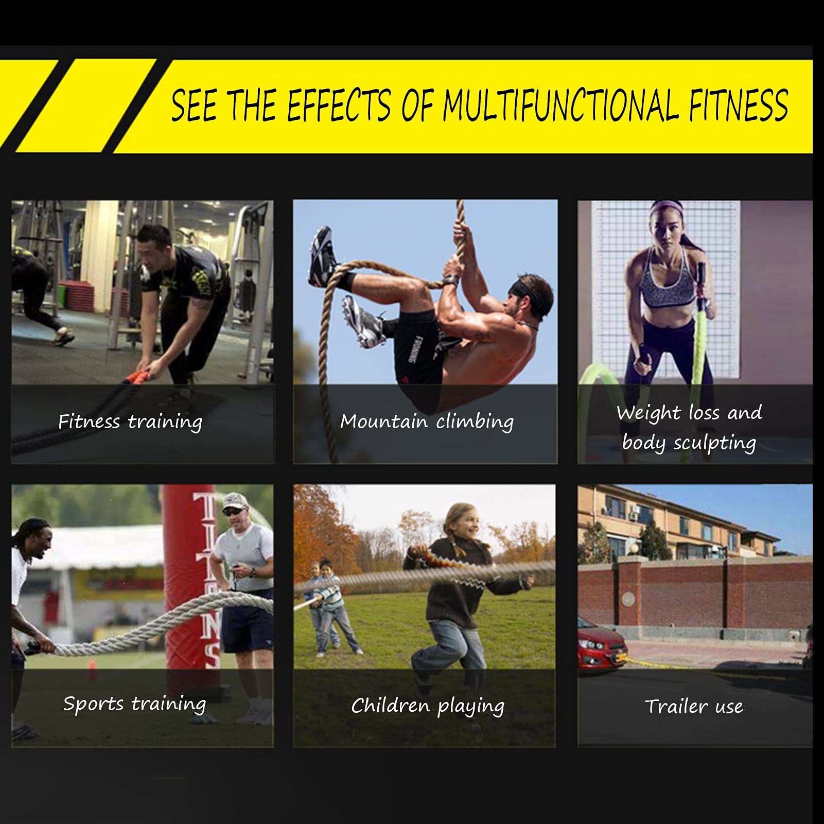 Battle Rope Corda per Esercizi Fitness per Adulti, Corda per Onde di velocità per Esercizi A Casa E in Palestra, Corde Slam Heavy Duty Ideal per Bruciare Calorie E Grassi, per Interni Ed Esterni