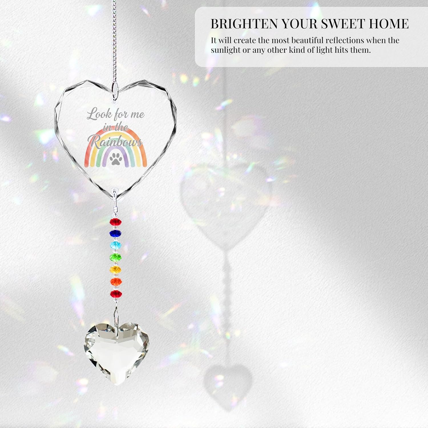 Pet Memorial Gifts for Dogs Cats - Look for me in The Rainbows Crystal Suncatcher Pet Loss, Pet Sympathy, Rainbow Bridge Sympathy Gifts for Loss of Dog Cat, Thoughtful Dogs and Cats Remembrance