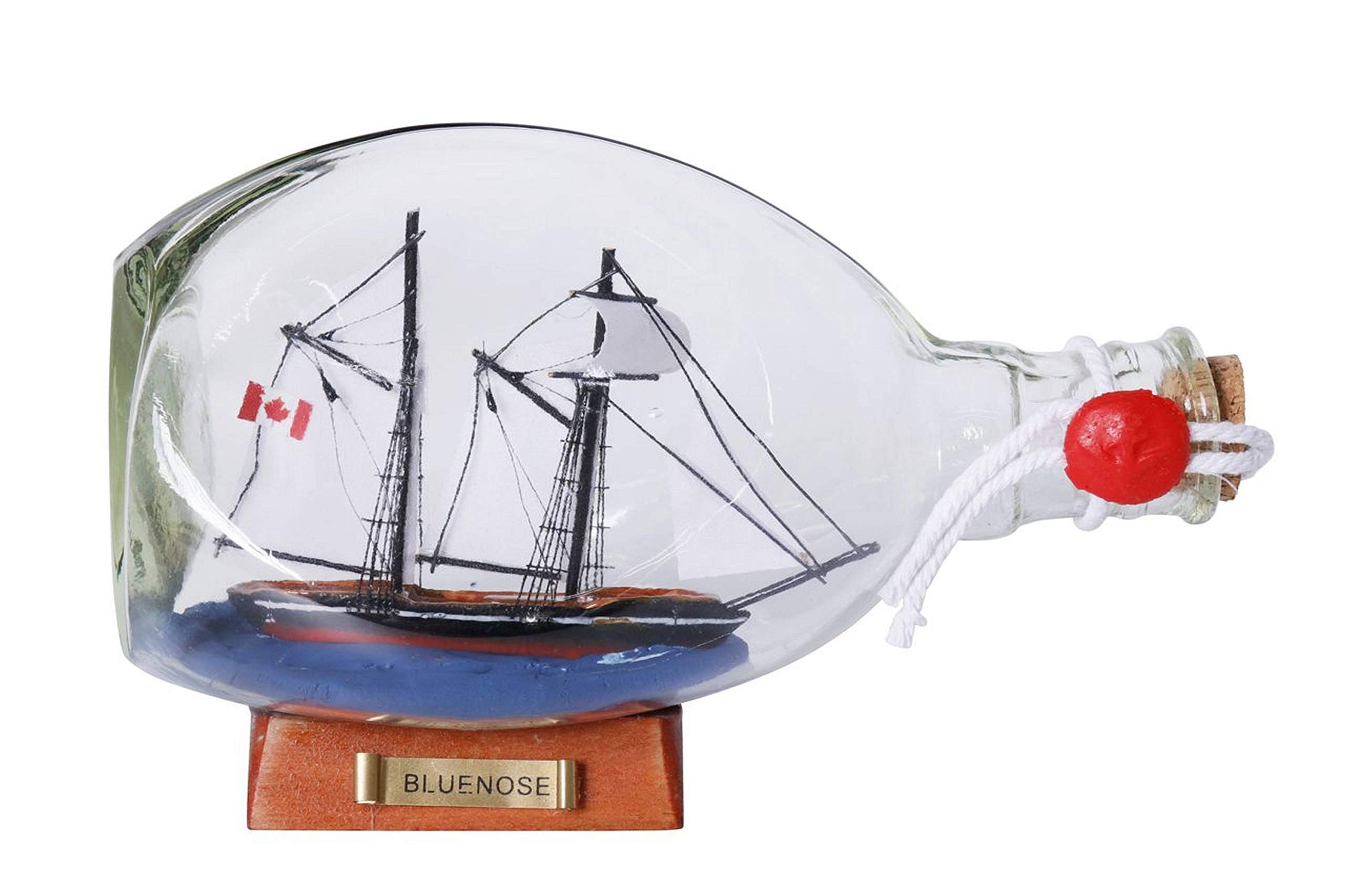 Hampton Nautical Bluenose Sailboat in A Glass Bottle, 7" Red, Black