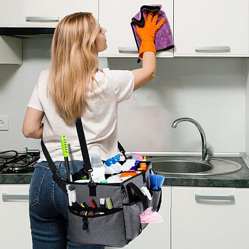 Miniatura 6 de Carrito de limpieza profesional XL para proveedores de limpieza, bolsa de limpieza portátil de 17 pulgadas para amas de casa, organizador de