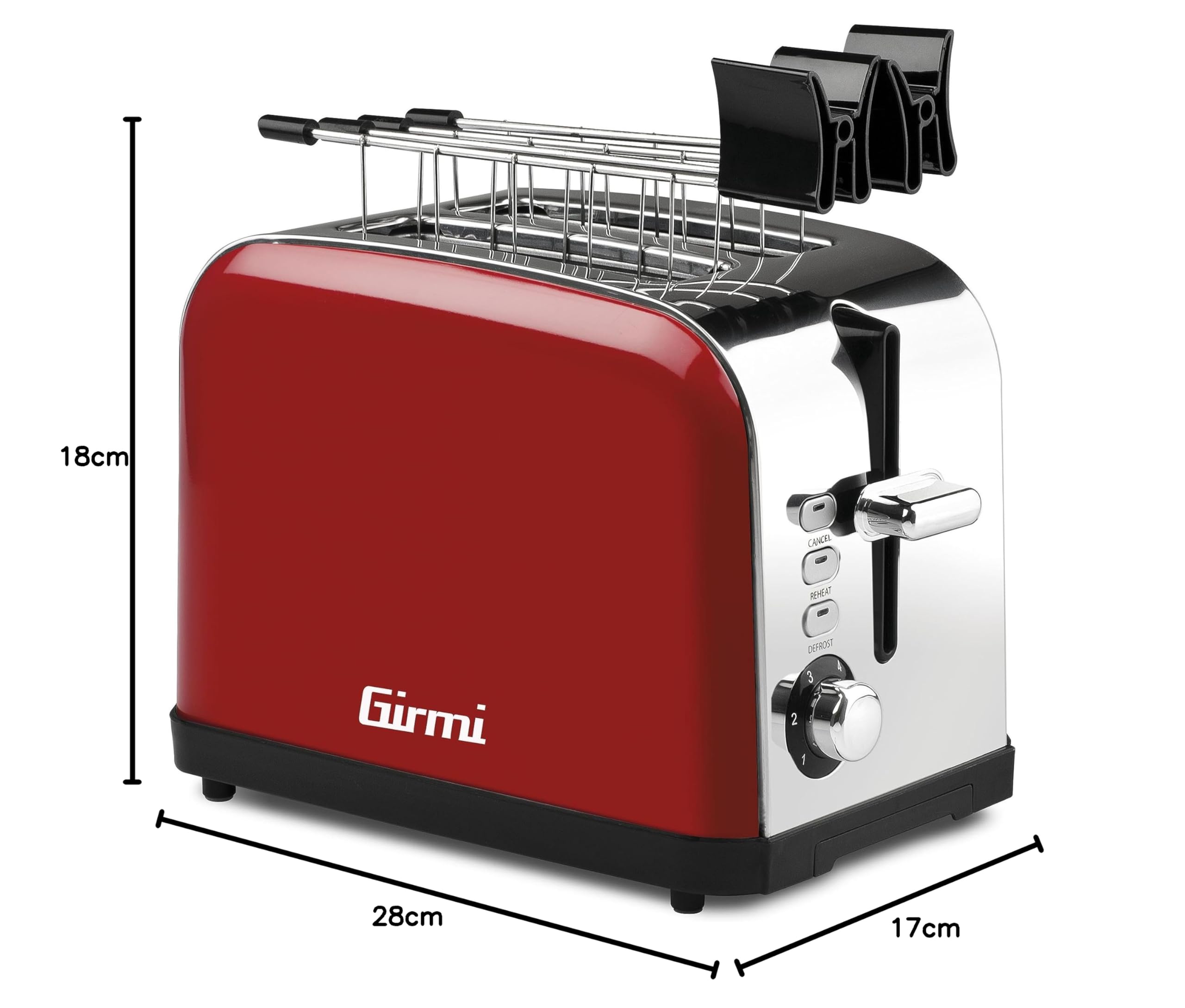 Girmi TP5602 Tostapane, 850 W, Acciaio Inox, Rosso
