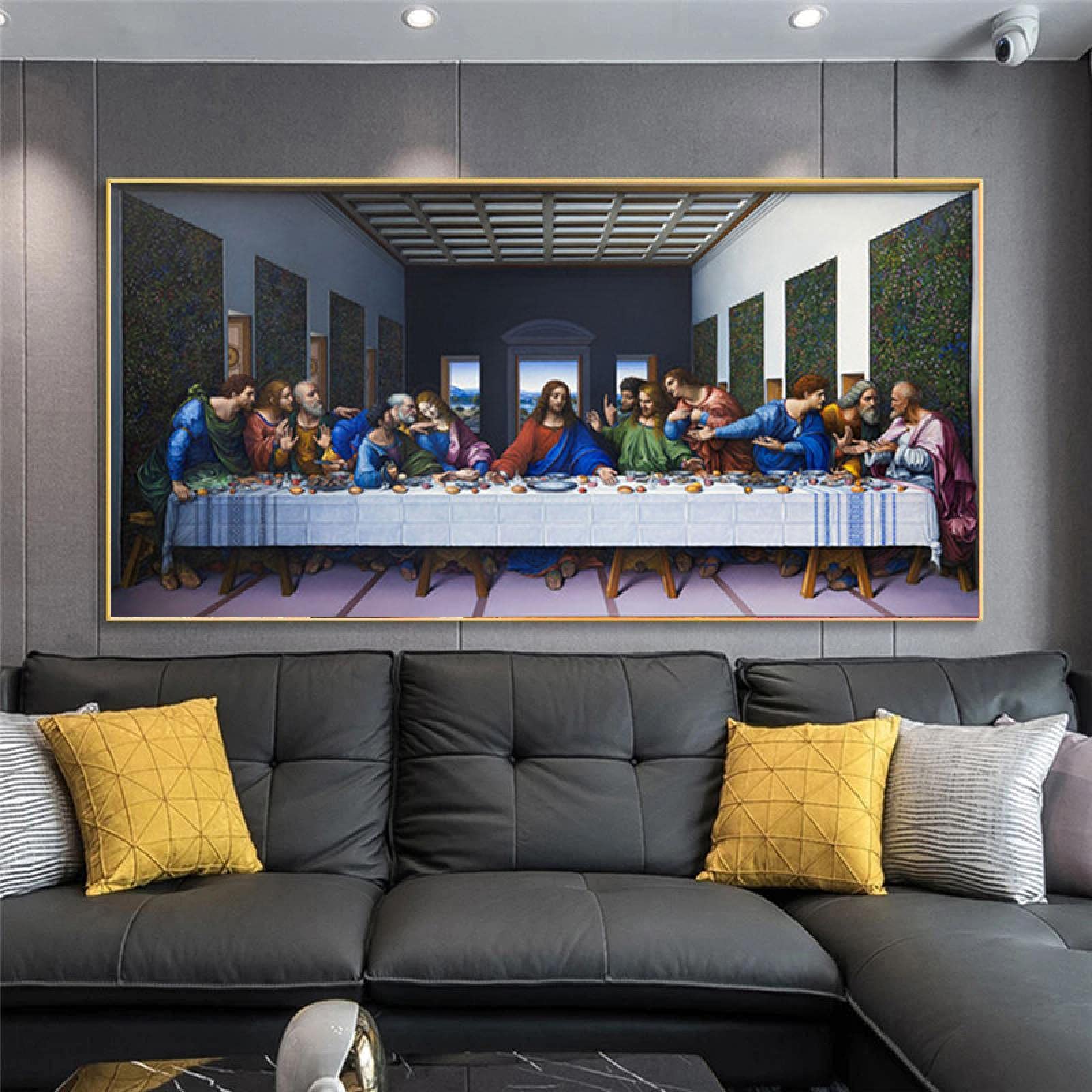 Zmfbhfbh With Frame The Last Supper By Leonardo Da Vinci Famous Framed Wall Art Canvas Paintings Framed Artwork Decor For Living Room Prints 60X120cm(24X47in)