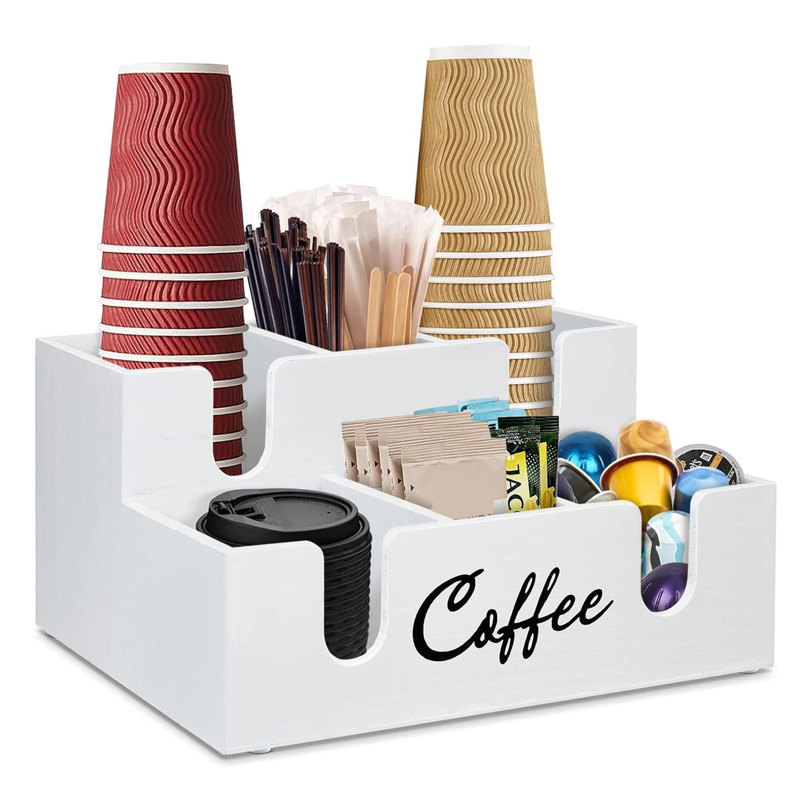 ZEPFJHE Stylish Black Finish Coffee Accessories Tray Designed for Neatly Storing Cups Spoons and Creamers Kitchen Storage Box