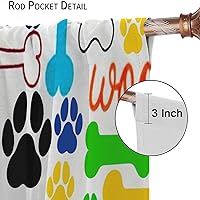 Vista 45 de Cortinas opacas con estampado de patas de perro, estampado de patas de perro y huesos, tratamiento de ventana, cortinas con aislamiento térmico