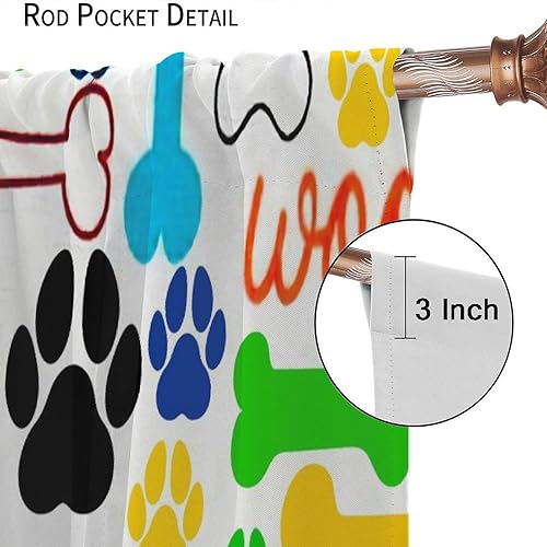 Miniatura 45 de Cortinas opacas con estampado de patas de perro, estampado de patas de perro y huesos, tratamiento de ventana, cortinas con aislamiento térmico