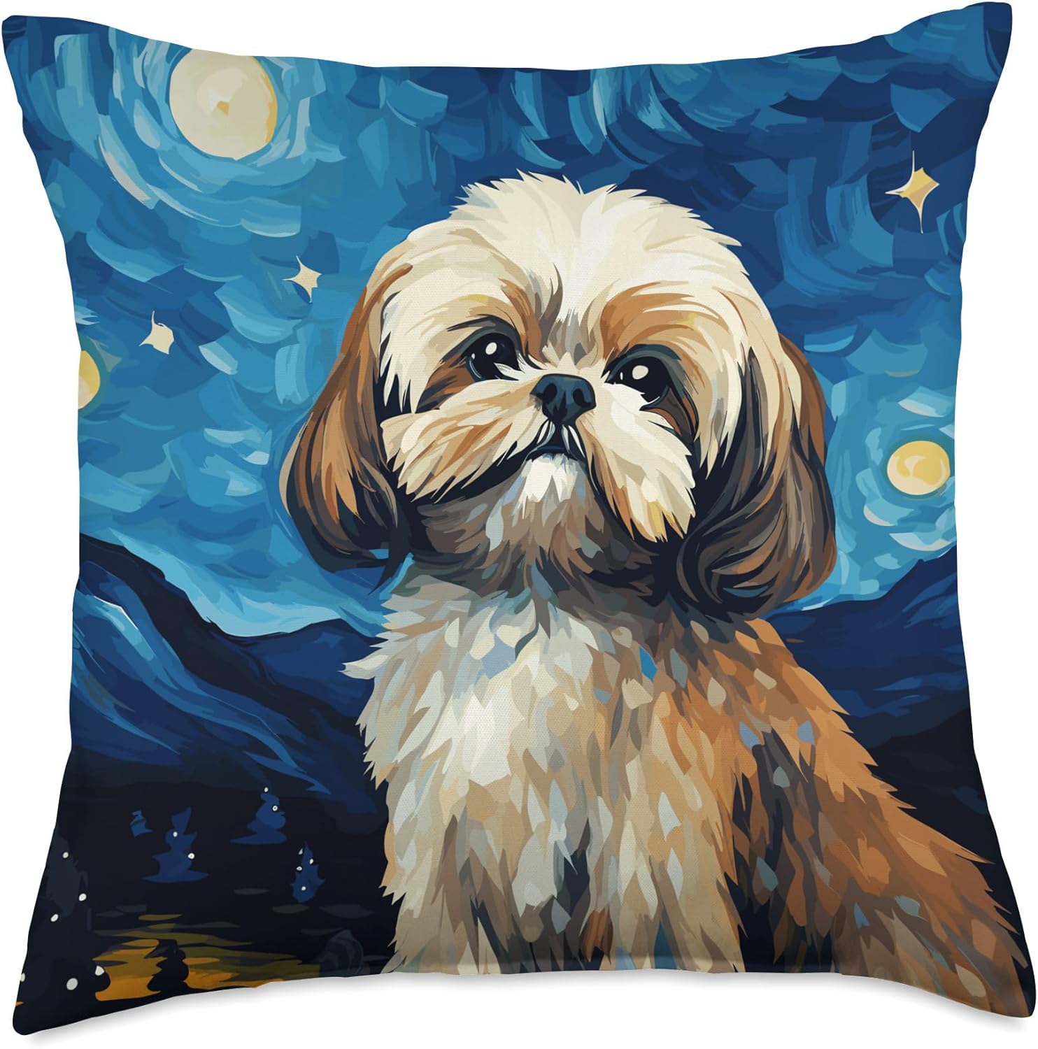 Shih Tzu Dog Starry Night Van Gogh Art Lover Throw Pillow