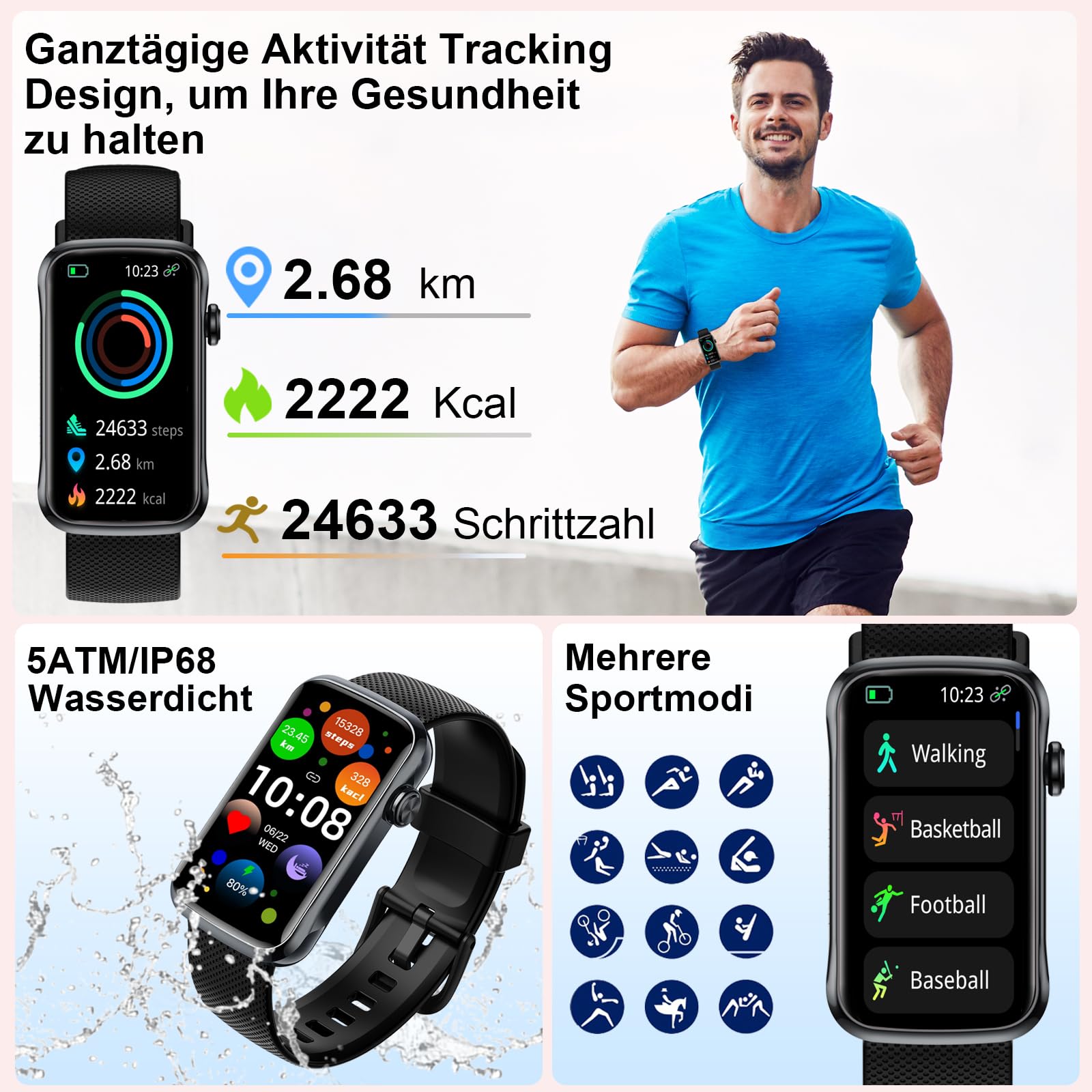 Motast Smartwatch Herren Damen,2026 1,57" HD Smart Watch Fitness-Tracker | Fitnessuhr Damen Bluetooth-5.4-Anrufe,IP68 Wasserdicht Sportuhr,123+ Sportmodi,Schrittzähler/Herzfrequenz/SpO2/Schlafmonitor