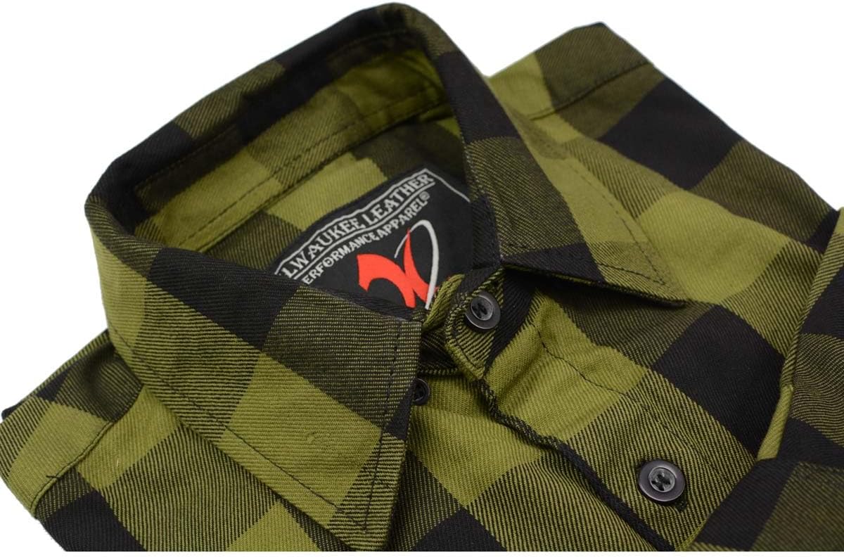 Milwaukee Leather MNG11668 Men's Black and Green Long Sleeve Cotton Flannel Shirt - Image 8
