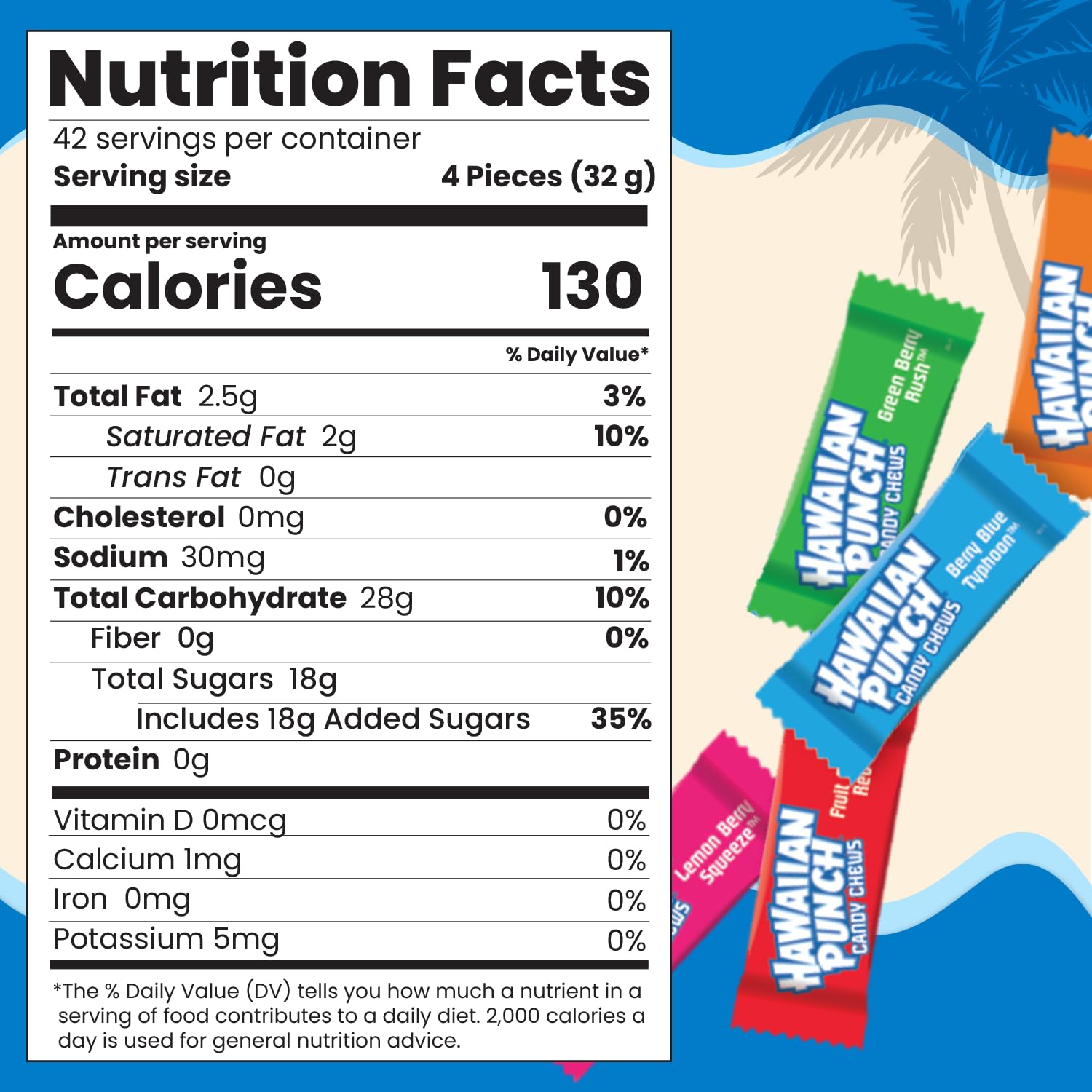 Adams & Brooks Hawaiian Punch Assorted Flavors Candy Chews, 3 Pound Bag (Pack of 1) - Individually Wrapped Bulk Chewy Fruity Candy for Party, Baby Shower, Buffet, Parade, Office Bowl- Kosher Certified
