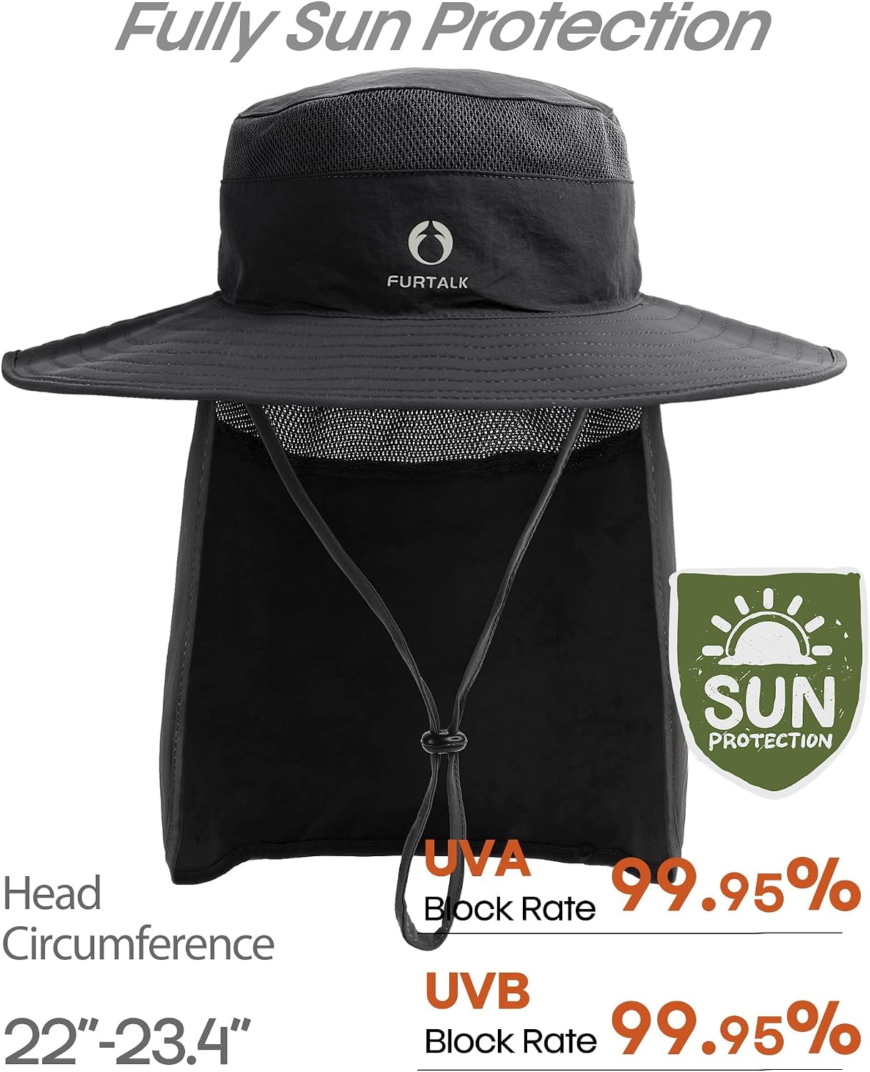 FURTALK Sun Hats for Men Women Fishing Hat with Neck Flap UPF Protection image 2