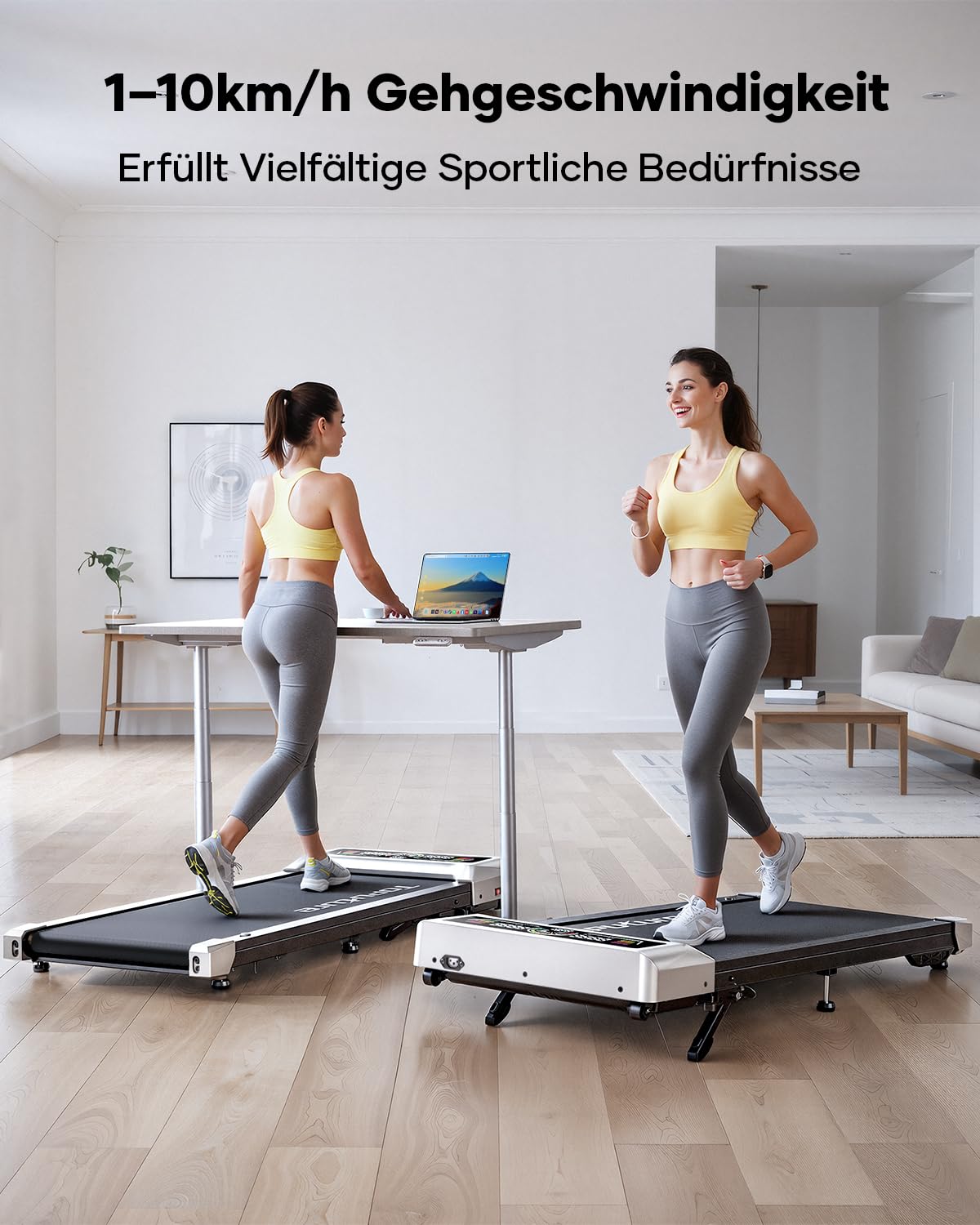 Laufband für Zuhause mit 10% Neigung, 1-10km/h unter den Schreibtisch Walking pad, 3.0HP Leiser Motor, Elektrisches Laufband mit 3 Steigung, Großes LED-Display, Fernbedienung und App