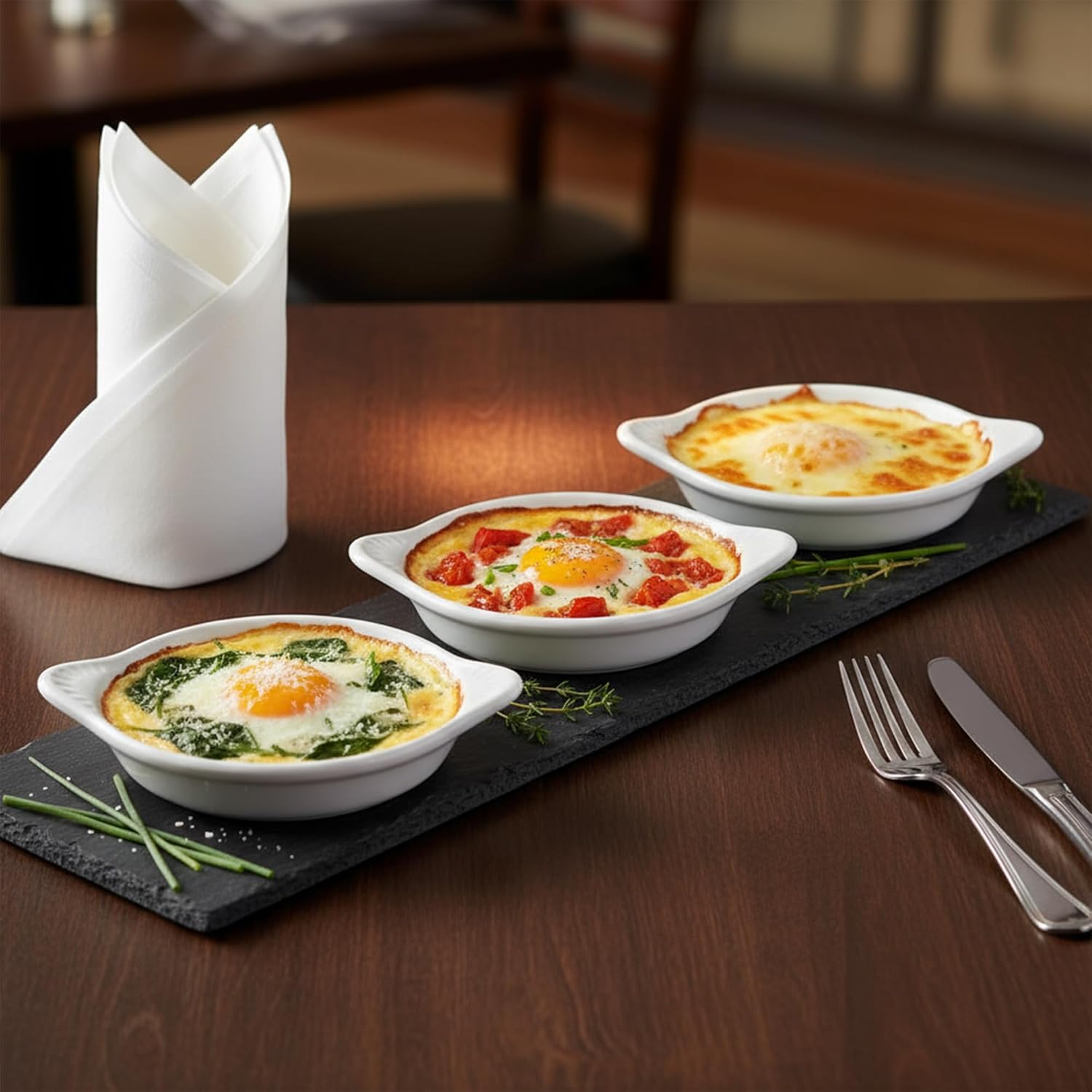 Tuxton China BWN-0602 Shirred Egg, 6 oz., 6-3/8" x 5-1/4" x 1" H, Round, Microwave and Dishwasher Safe, Oven Proof, Fully Vitrified, Ceramic, DuraTux, White, Pack of 12