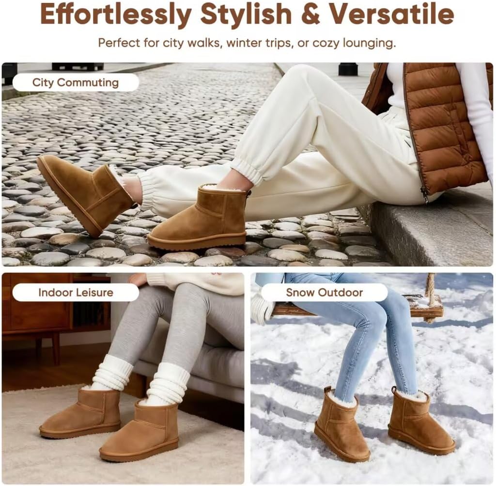 Platform Mini Boots for Women Suede Genuine Leather, Water Resistant with Memory Foam Insole Winter Boots, Lightweight Winter Womens Shoes, Ankle Comfortable Booties for Women