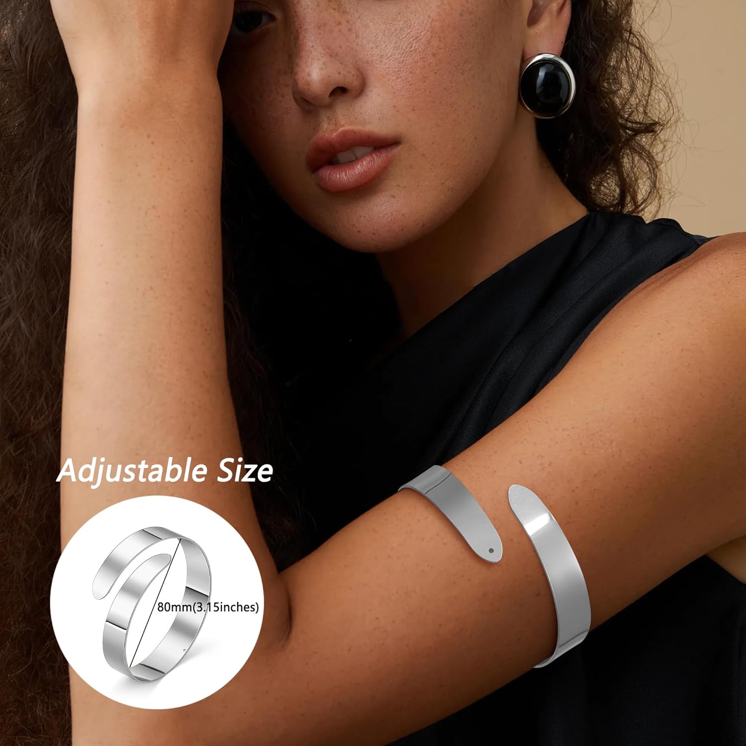 13 Pcs Arm Cuff for Women Arm Bracelet Upper Arm Cuff Bangles Adjustable Bracelets Silver Coil Armlet Minimalist Bracelet Armband Set Gifts - Image 4