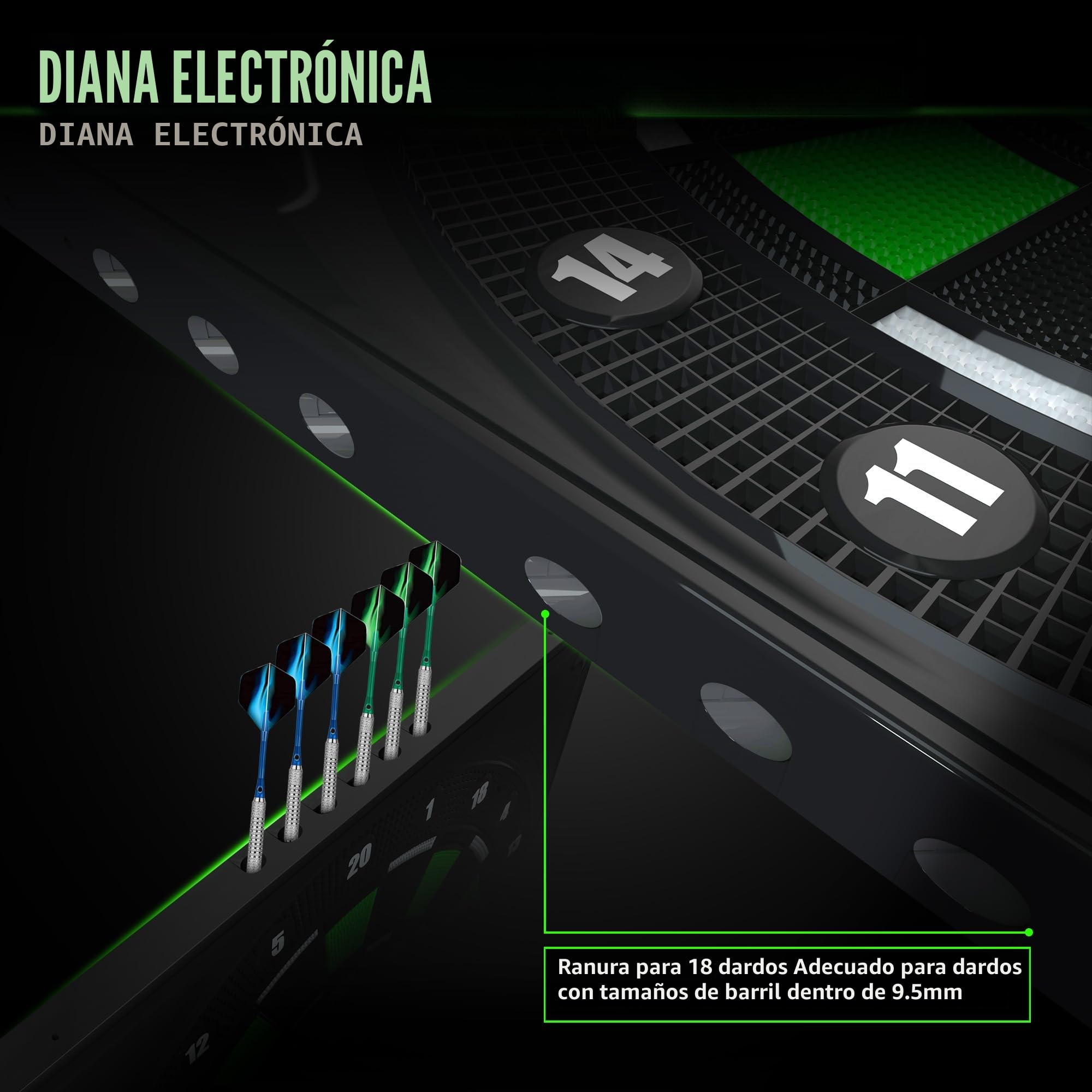 CyeeLife Diana Electrónica Profesional con 12 Dardos, 24 Plumas, 50 Puntas, 2 Protectores de Plumas, 34 Juegos 355 Variantes para 1-8 Jugadores
