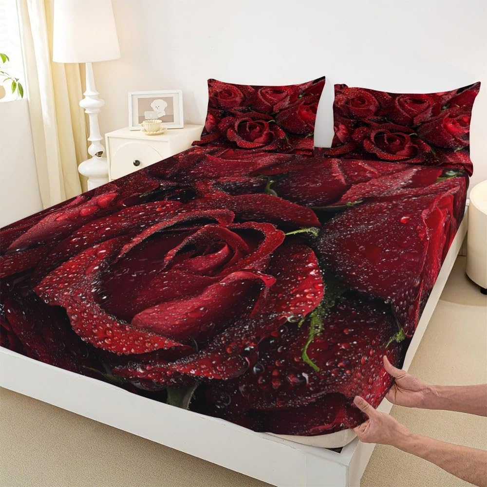 Matrimoniali Lenzuolo Sotto con Angoli 180x200x30cm Rosso