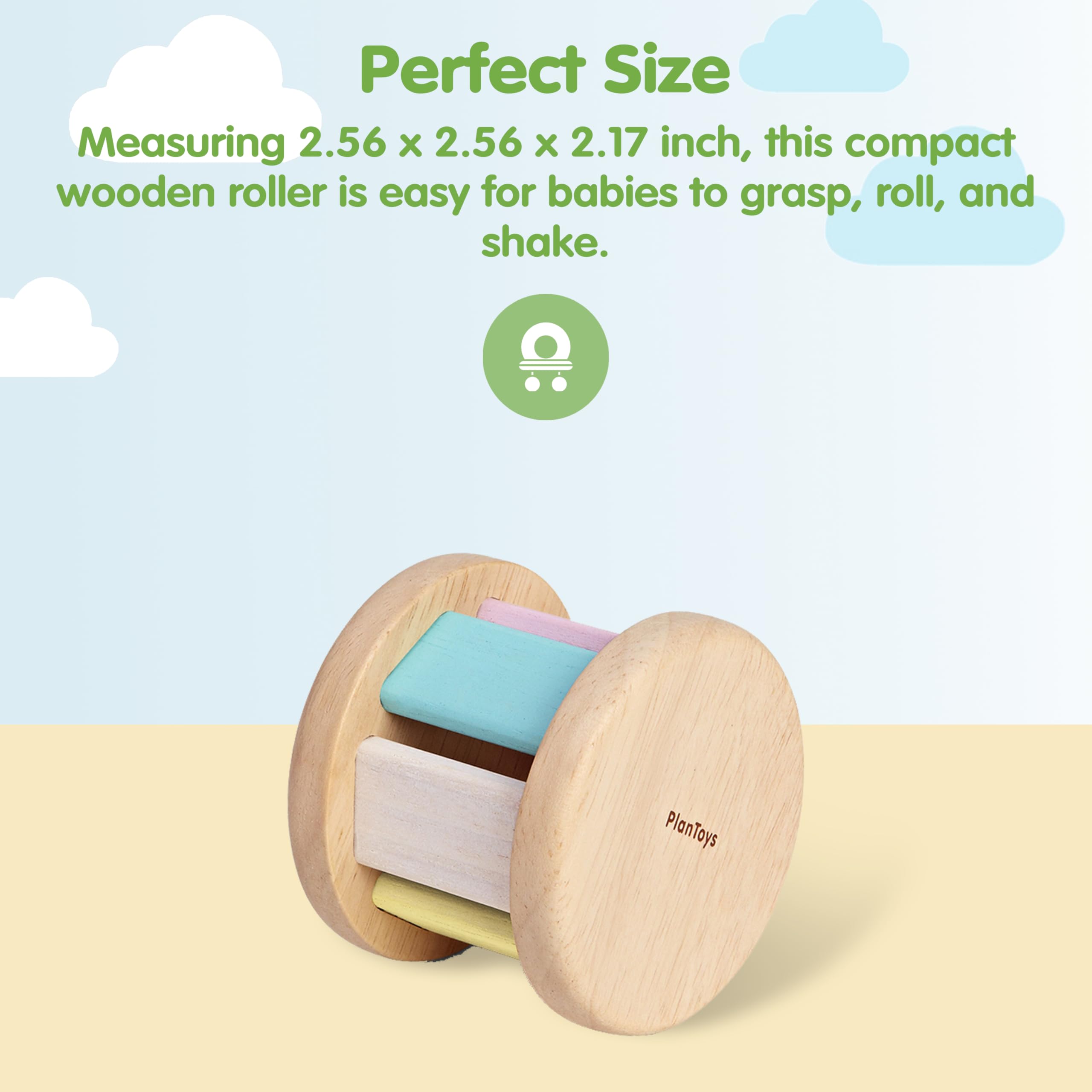 PlanToys Sonaglio Baby - Rodari Baby Arcobaleno - Sonaglio in Legno con Suono Morbido al Rotolo, Giocattolo in Legno per Bambini 6 Mesi - Giocattoli di Legno - Regalo per Neonati - Torta