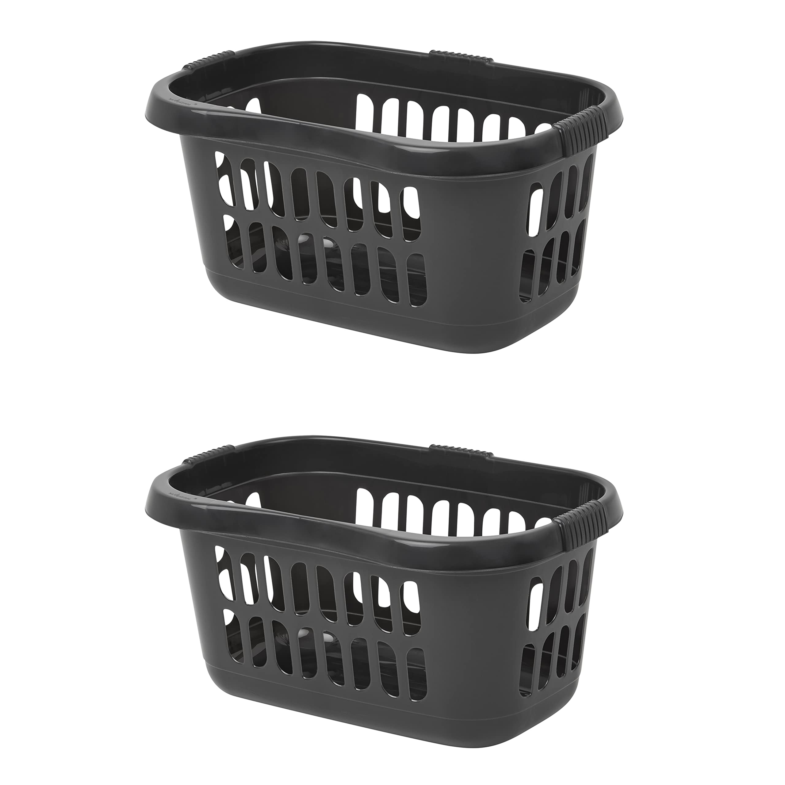 M1ss Midnight Black Set Of 2- High Grade Upcycled Plastic Hipster Laundry Baskets Washing Clothes Linen Storage Bin Tidy - (Midnight Black)