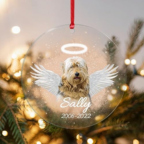 Miniatura 4 de Adorno de Navidad de acrílico conmemorativo para perro con alas adornos colgantes de Navidad Bulldog francés recuerdo de perro 3 pulgadas decoración
