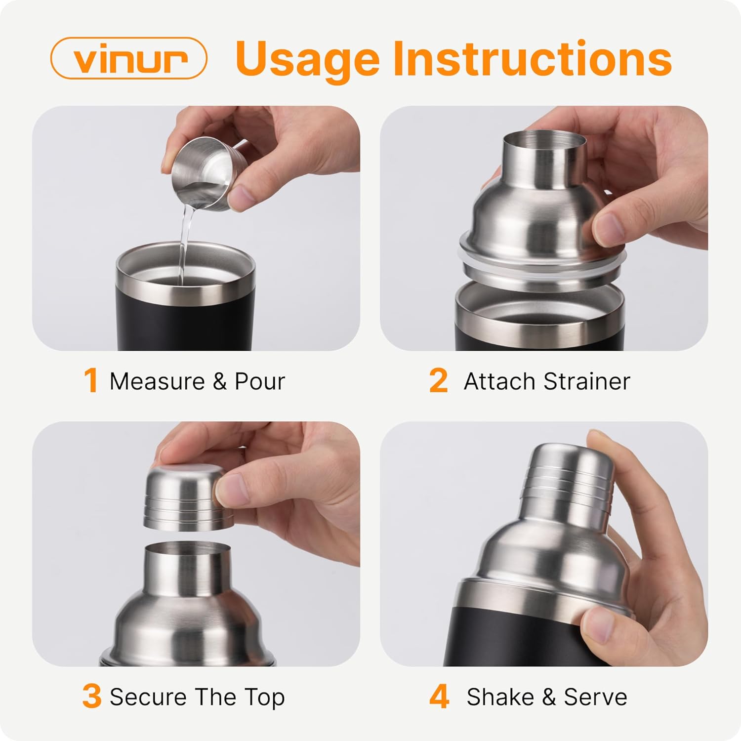 VINUR Cocktail Shaker, 20 oz Stainless Steel Vacuum Insulated Martini Shaker with Built-in Strainer & Jigger Lid for Home Bartender, Gift for Men & Women, Slate Blue