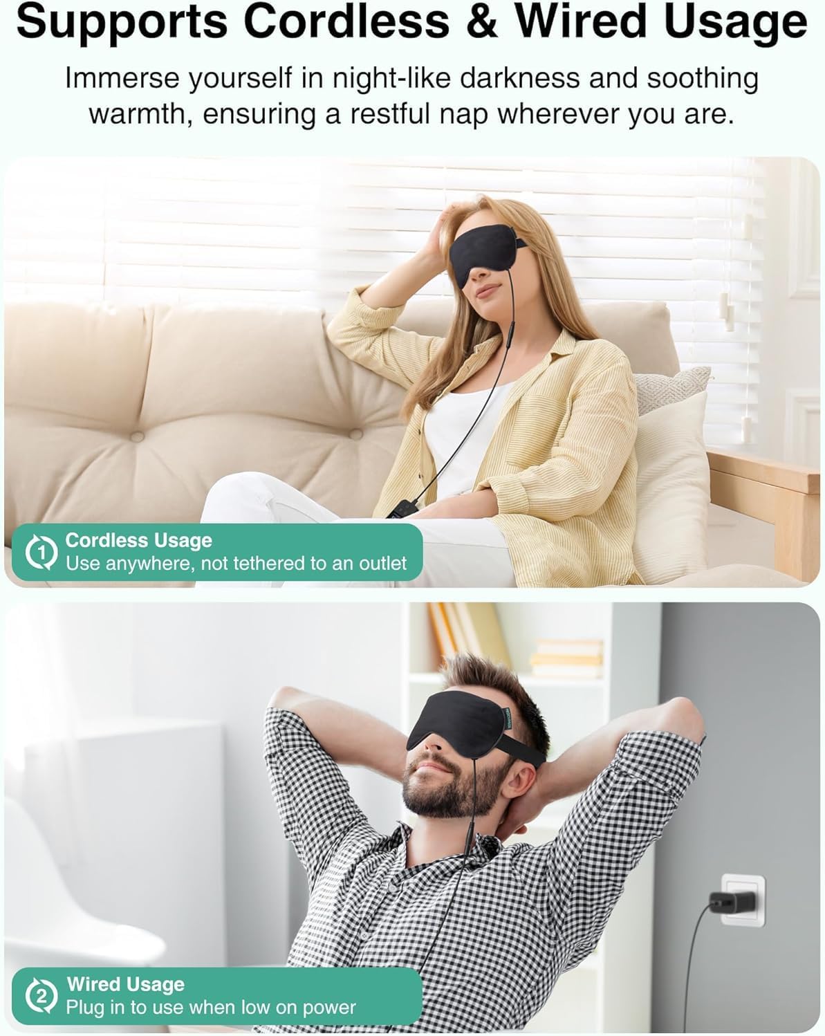 Heated Eye Mask for Dry Eyes, Electric Eye Mask with 2500mAh Battery, Washable Cover, Warm Eye Compress for Sleep and Relaxation, Rechargeable - Image 5