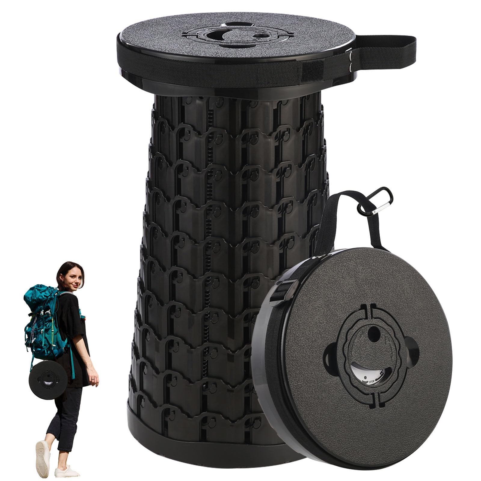 Spisces Upgraded Collapsible Stool, 800 lbs Heavy Duty Capacity & Lightweight 2.6 lbs, 18-Inch Portable Retractable Folding Stool for Adults, Camping,