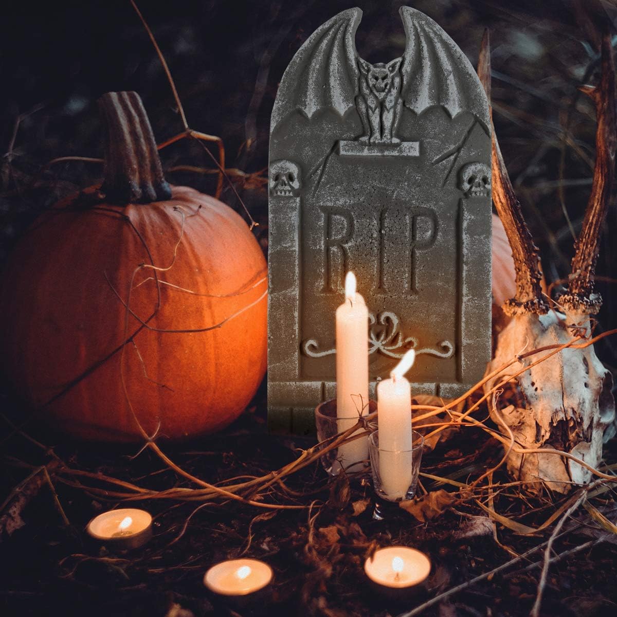 Unomor 6 Pack Halloween Outdoor Decorations 17’’ Foam RIP Graveyard Tombstones Decorations for Halloween Yard Lawn Patio Decorations with 12 Ground Stakes
