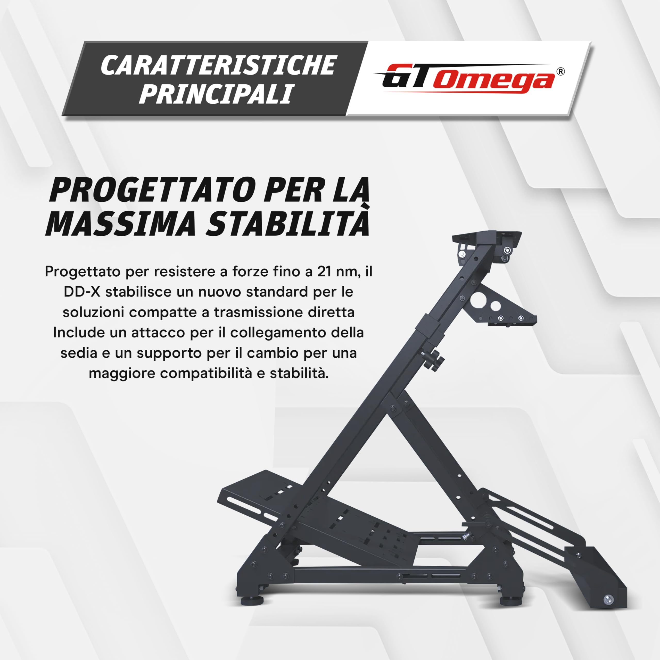 GT OMEGA DD-X - Supporto per volante: offre un'incredibile stabilità, regolazione dell'angolazione e dell'altezza, include un supporto regolabile per il cambio