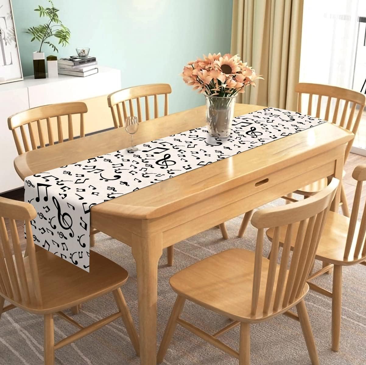 Nepnuser Linen Musical Notes Table Runner Music Event Birthday Party Wedding Decoration Farmhouse Home Dining Room Kitchen Table Decor (13" x 108")
