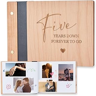 5 Year Anniversary Scrapbook, 5th Anniversary Wood Gift Photo Album for Boyfriend Girlfriend Her