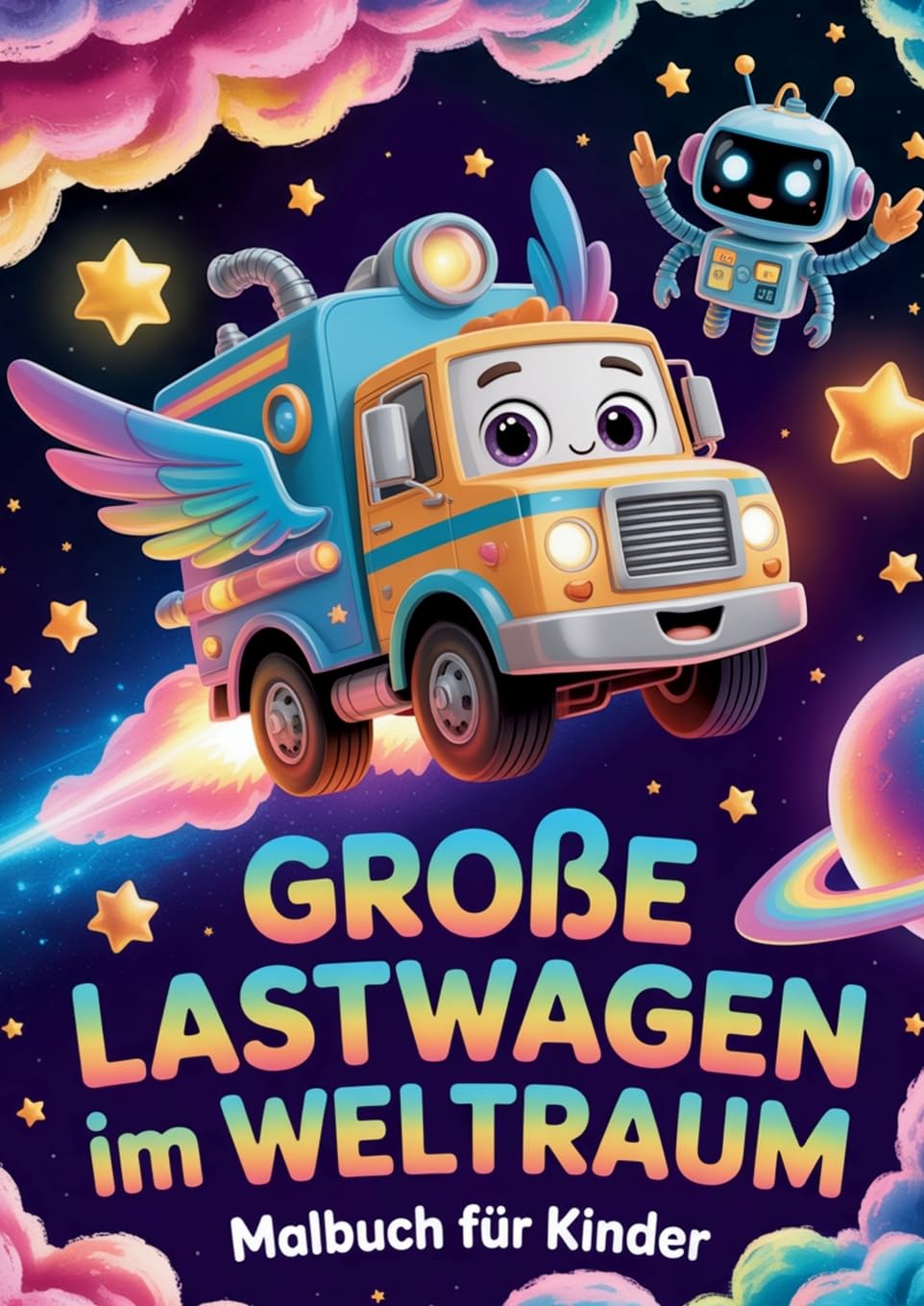Große Lastwagen im Weltraum Malbuch für Kinder: Niedliche und einfache LKW-Malvorlagen für kleine Weltraumforscher