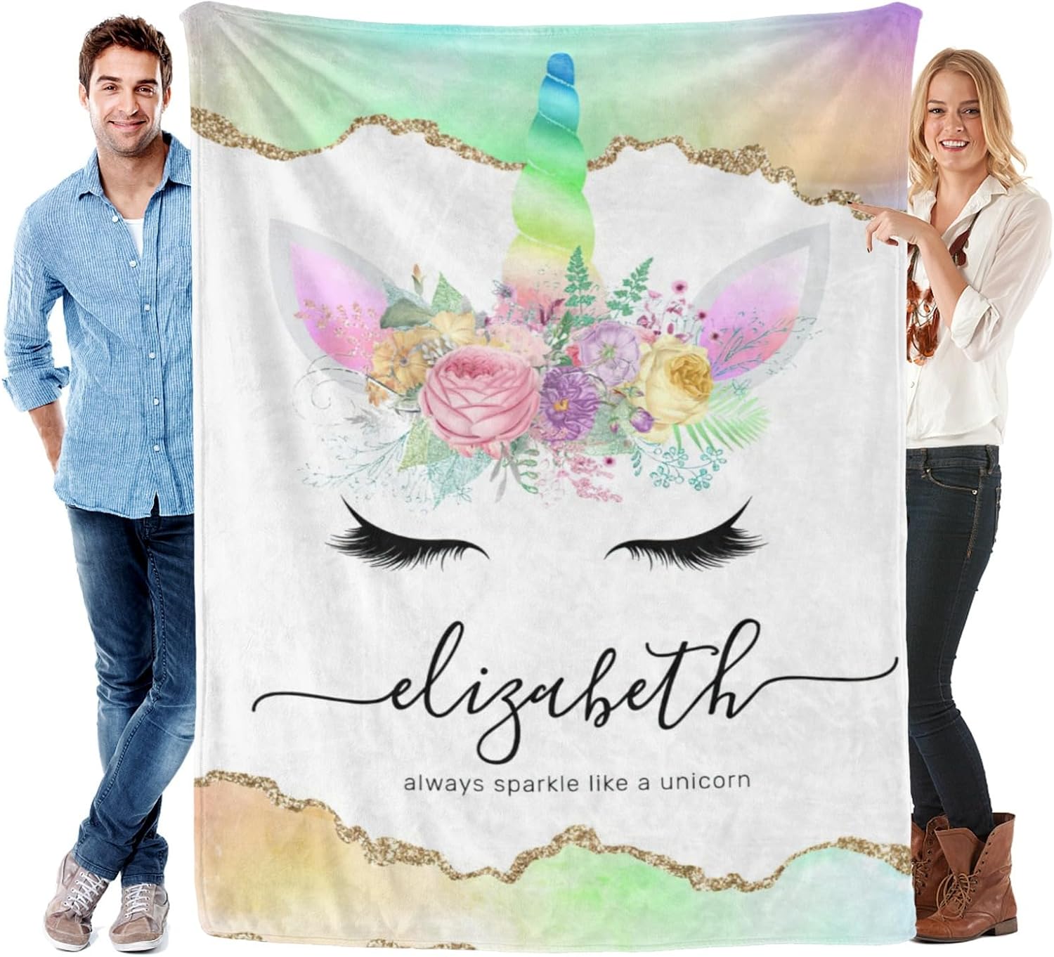 Personalized Unicorn Baby Blanket for Girls Customized Baby Blanket with Name Personalized Baby Girl Gifts Baby Girl Blanket for Shower Receiving - 50x60in