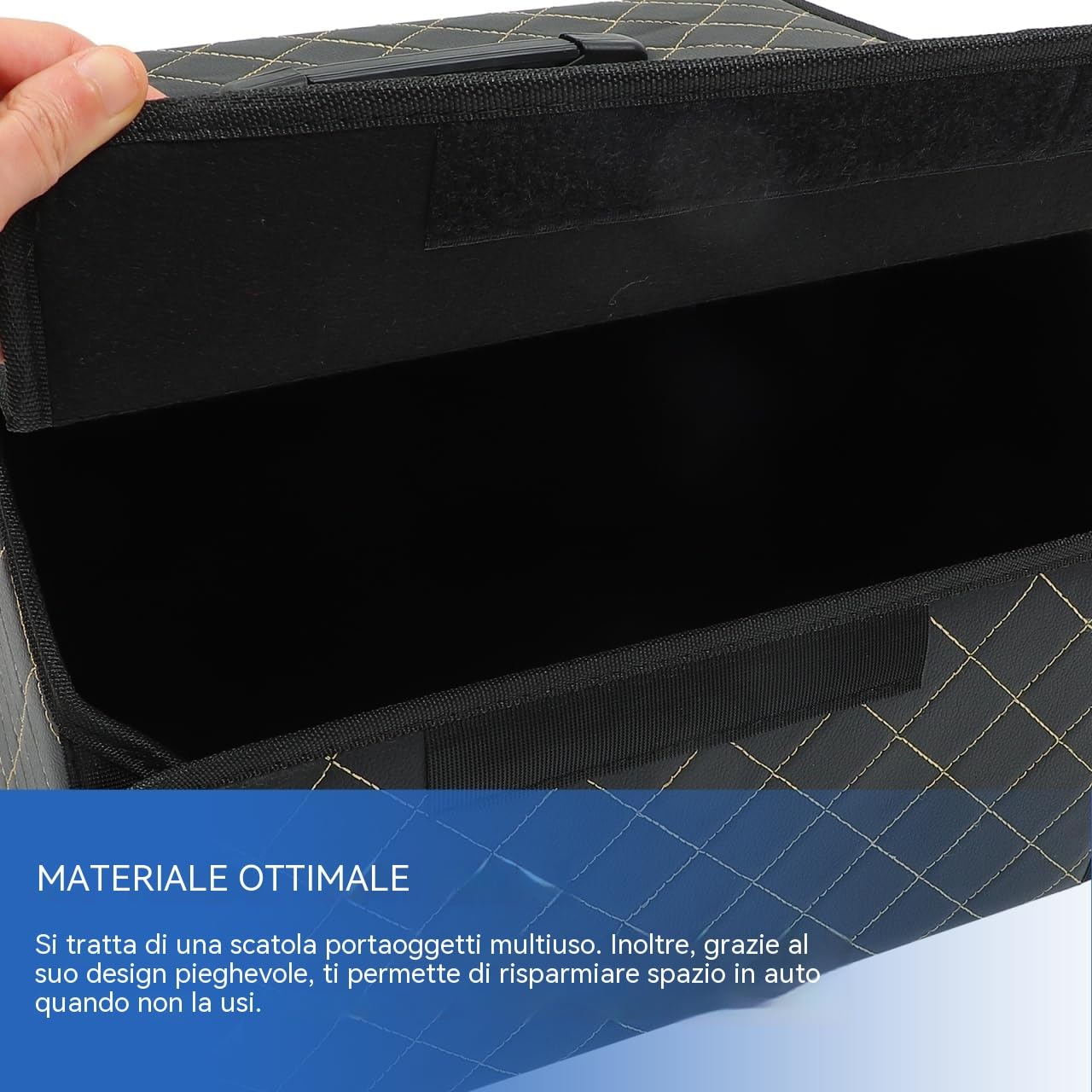 ORFOFE Scatola Portaoggetti Bagagliaio Auto Pieghevole in Cuoio Nero | Organizer per Vano Posteriore, Stile Elegante e Lusso, Soluzione Pieghevole per Ordine e Contenimento