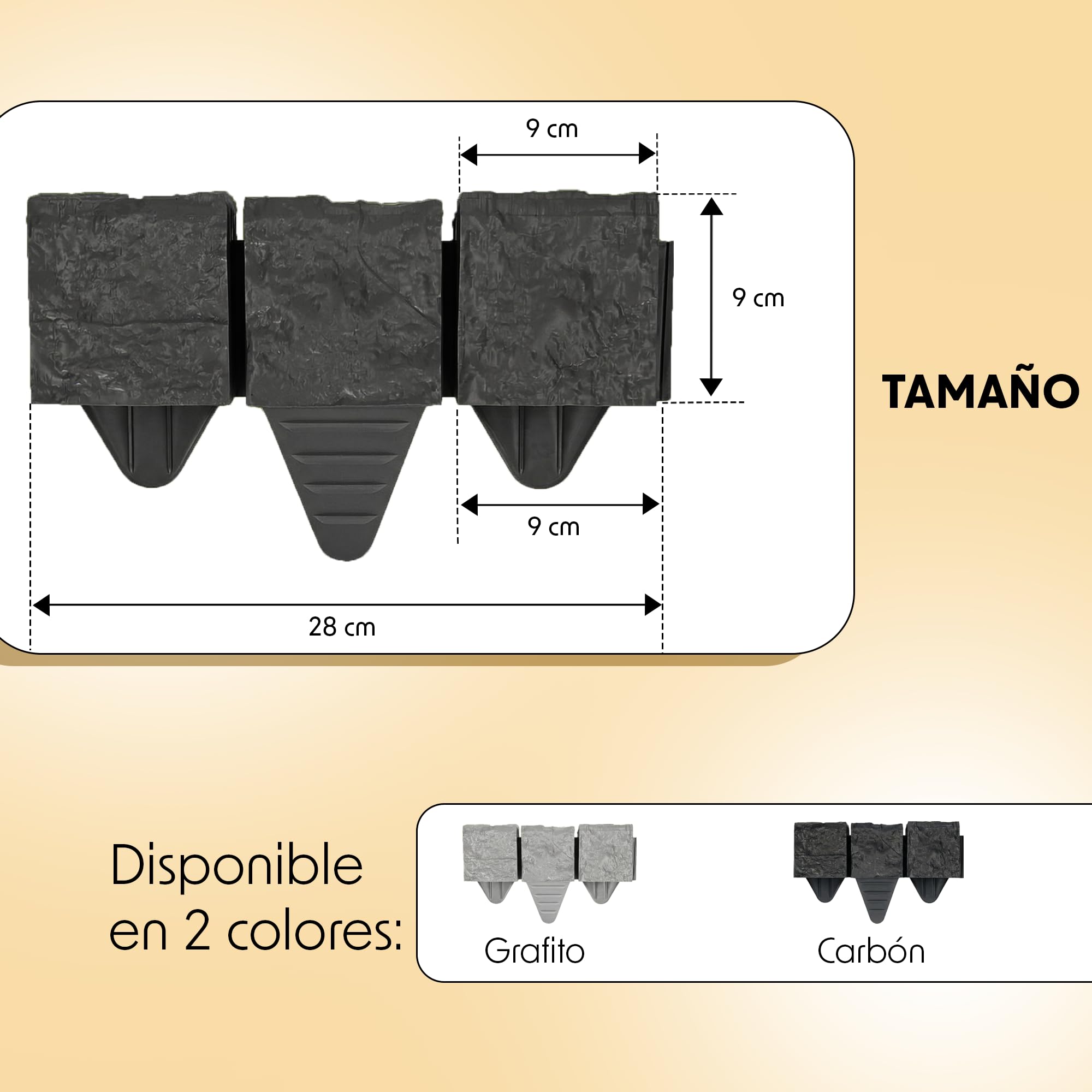 Borde para césped con aspecto de granito de 1,2 m Antracita, piedras de adoquines de plástico 10 x 10 x 10 cm – Delimitación de parterres, delimitación de jardineras, delimitación de parterres