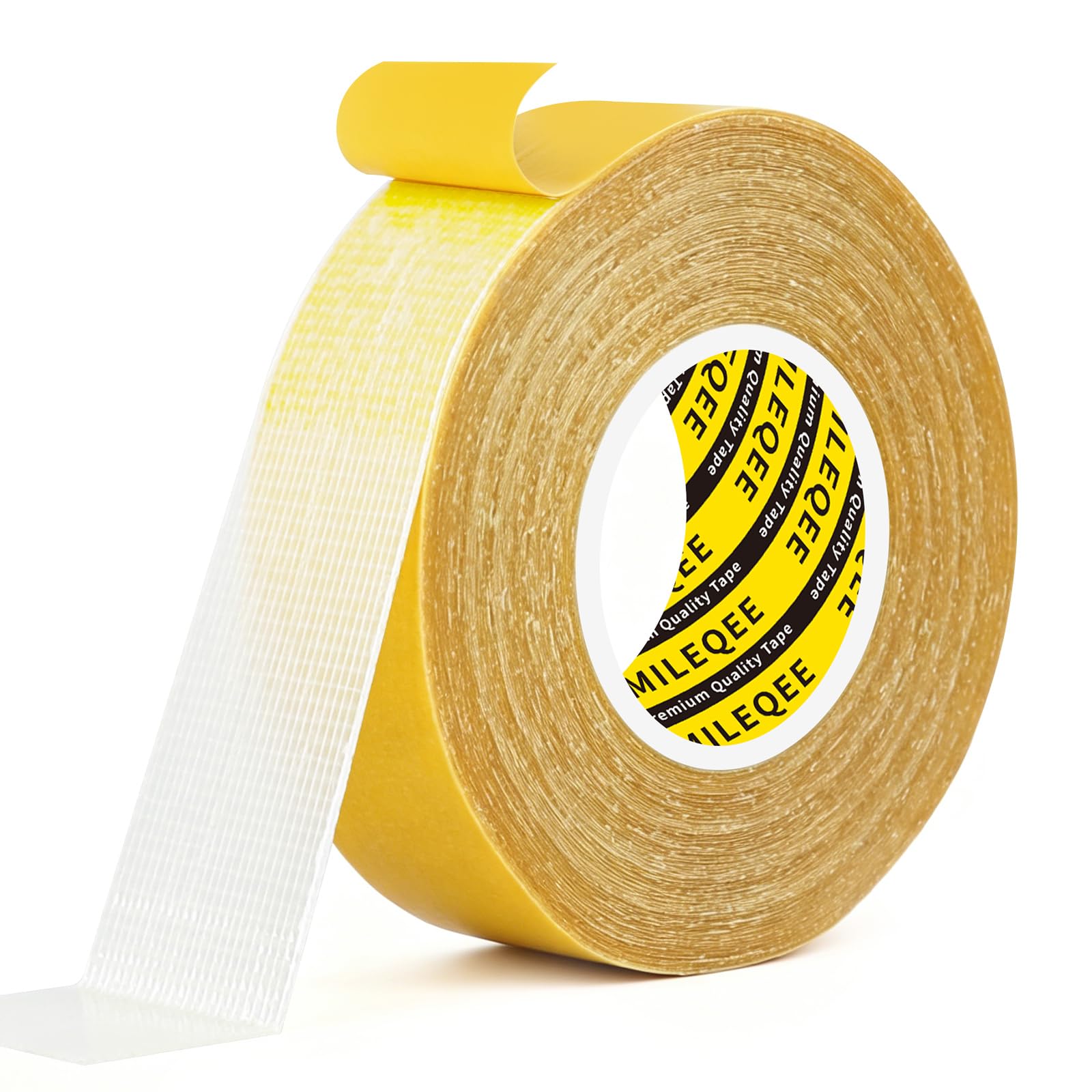 MILEQEE Double Sided Tape Heavy Duty, 1inx33FT(10m), Universal High Tack Strong Wall Adhesive with Fiberglass Mesh, Super Sticky Resistente Clear Tape, Easy Use Transparent Tape Strips โ image 1