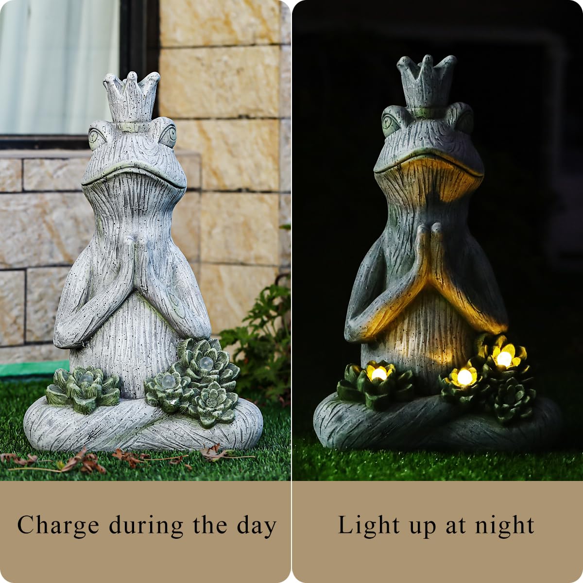 Statua da giardino a forma di rana per yoga, luci solari sostenibili ed ecologiche, con LED sostenibilità, scultura per cortile, balcone, decorazione per la casa (50,8 cm di altezza)