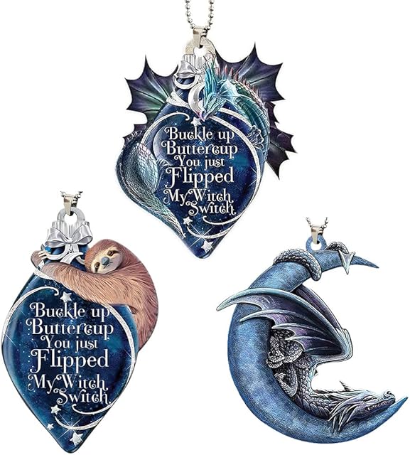 J-ouuo Christmas Tree Decoration 3Pcs Blue Dragon on Moon Christmas Tree Hanging Ornaments Blue Dragon Car Pendant Cartoon Car Rear View Mirror Hanging Ornaments