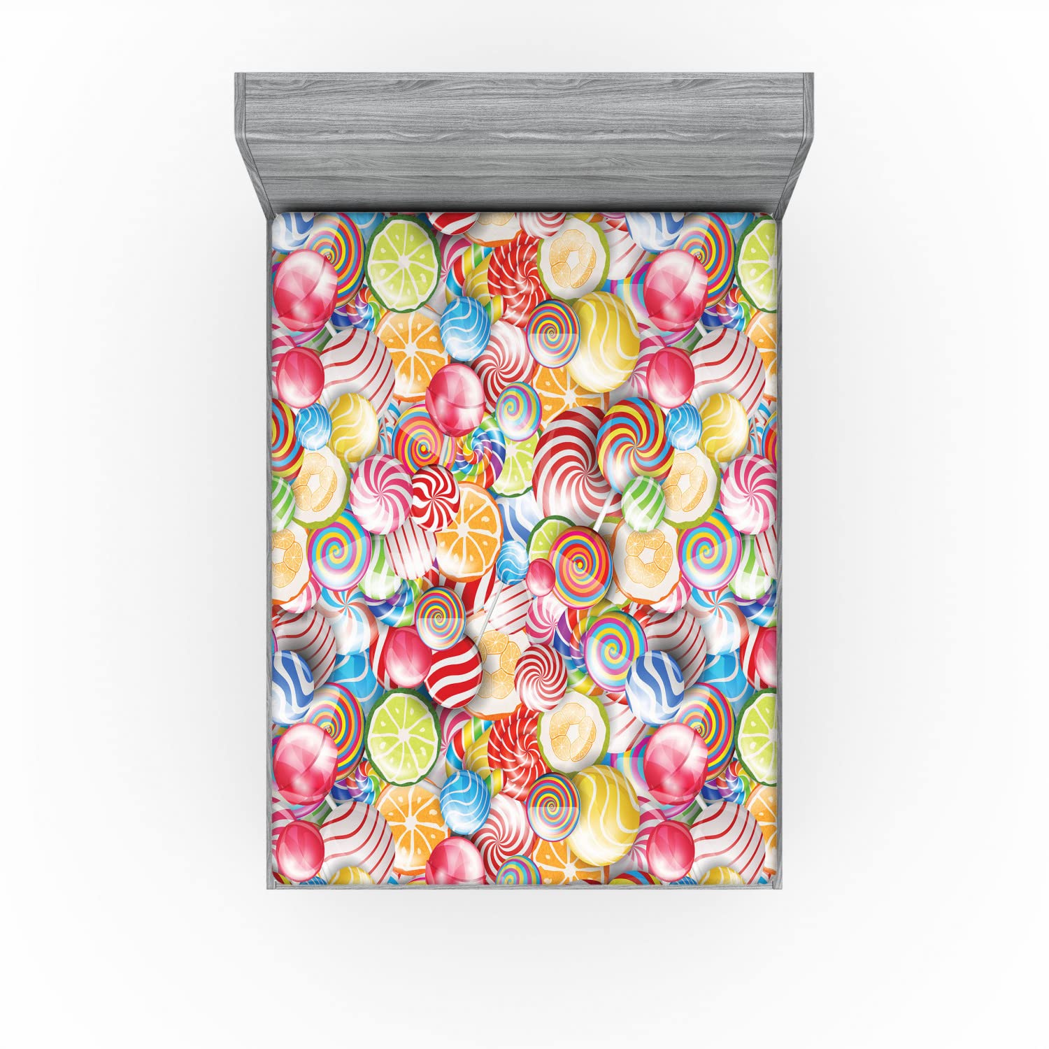 Ambesonne Colorful 2 Pack Fitted Sheet, Candy Pops Color Jumble, Bed Cover All-Round Elastic Deep Pockets 2 Pieces, Package Contains 2 Full Size Fitted Sheets, Multicolor