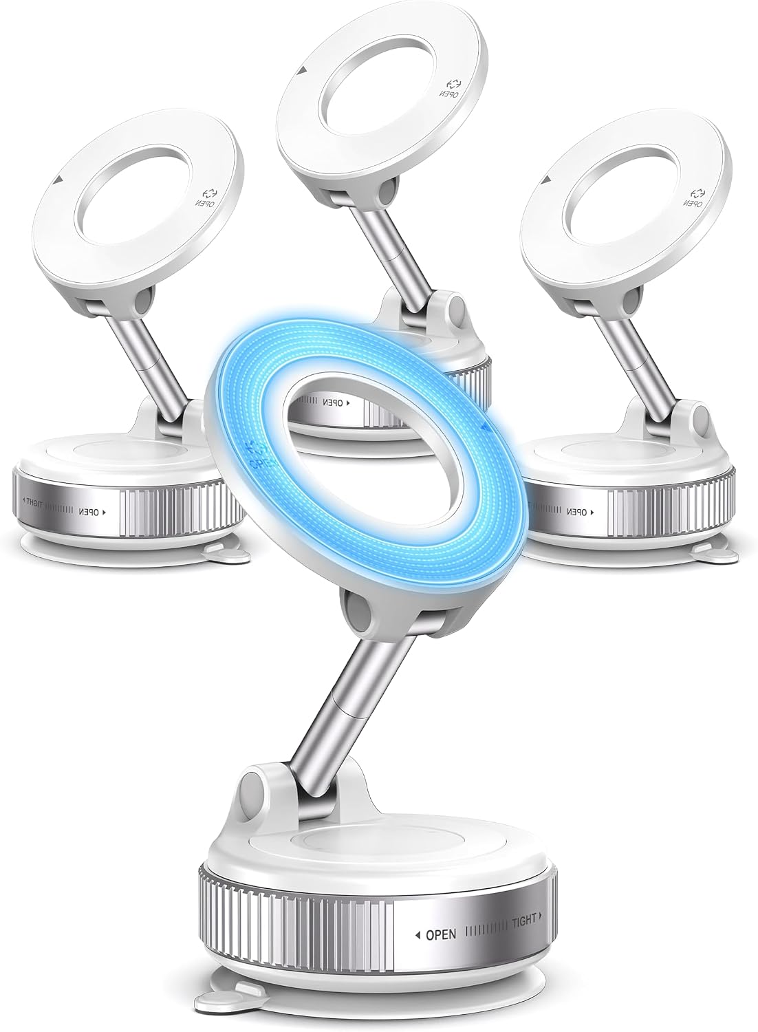 4lü MagnetPRO 360° Ayarlanabilir Araç İçi Masa Üstü Vakumlu Mıknatıslı Magsafe Telefon Tutucu Beyaz