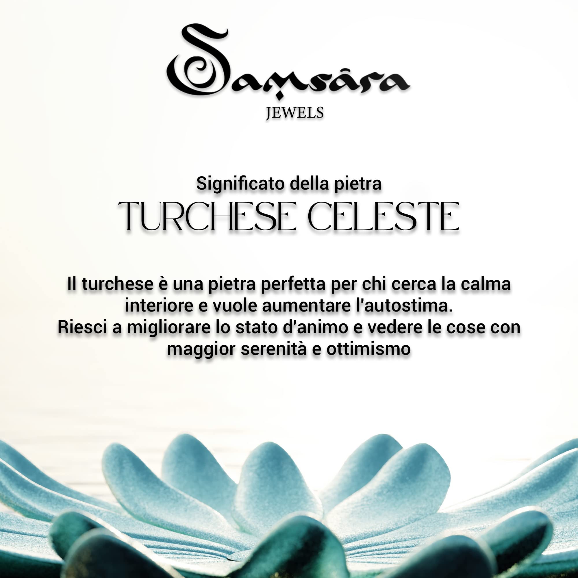 Samsara Pulsera tibetana budista - Shamballa con piedra turquesa celestial - Hilo de algodón encerado, Algodón Piedra, Turquesa Celeste