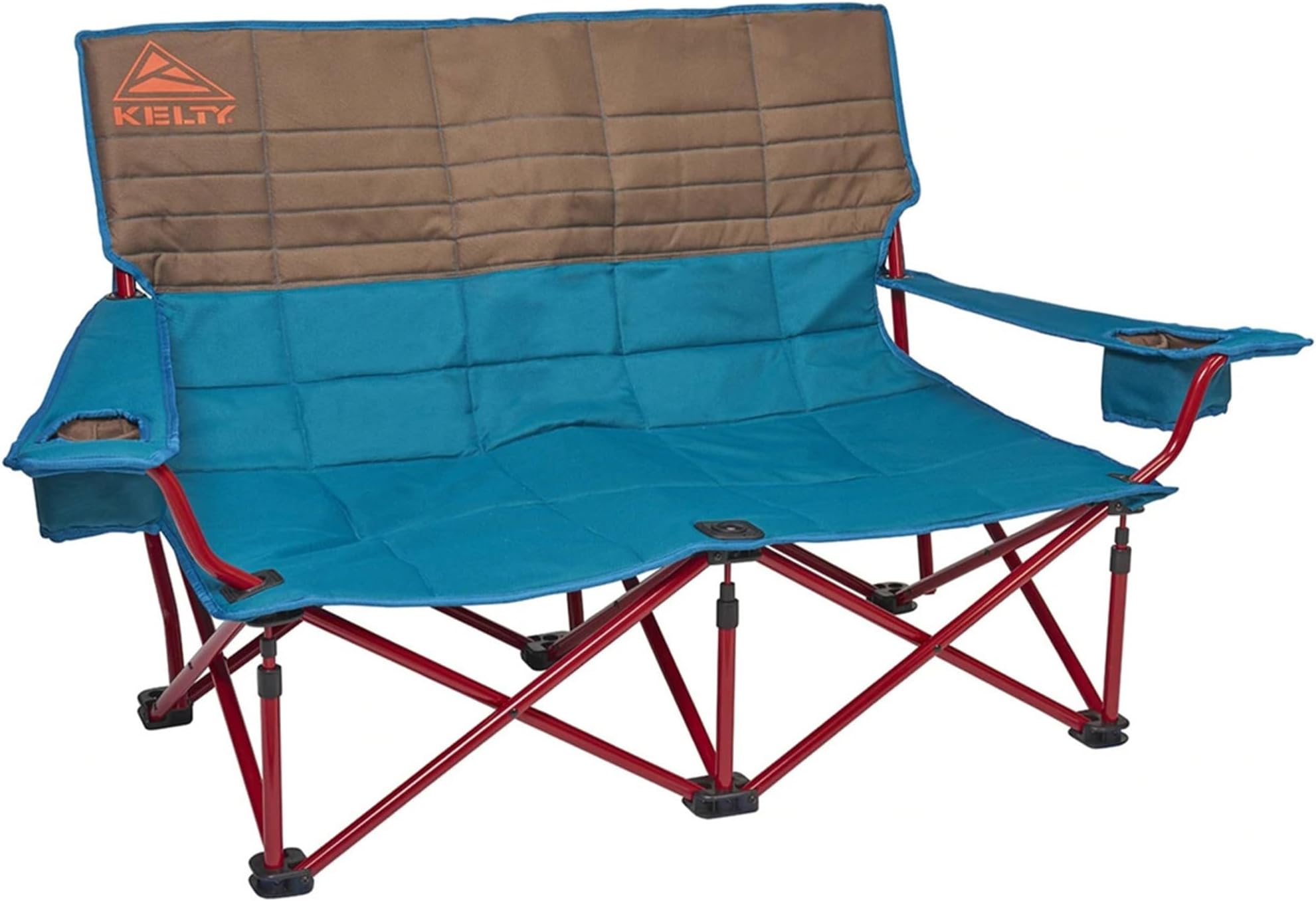 Kelty Low Loveseat with Adjustable Height Arm Rest,Cup Holders for Camping, Alloy Steel, Deep Lake